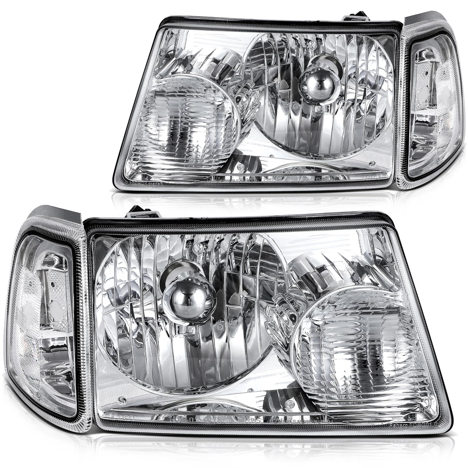 LBRST Headlights Fit 2001-2011 for Ranger Driver & Passenger Side Headlight Assembly Chrome Housing FO2503173