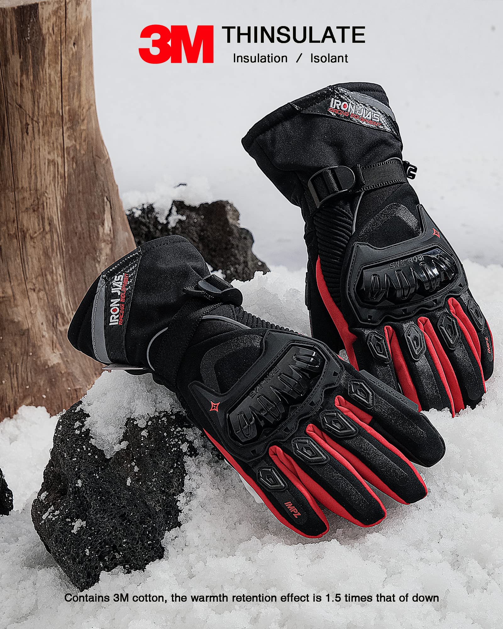 Iron Jia'S Motorcycle Gloves Winter Warm Touch Screen Waterproof Windproof Protective Clothing (Red, Xxl)