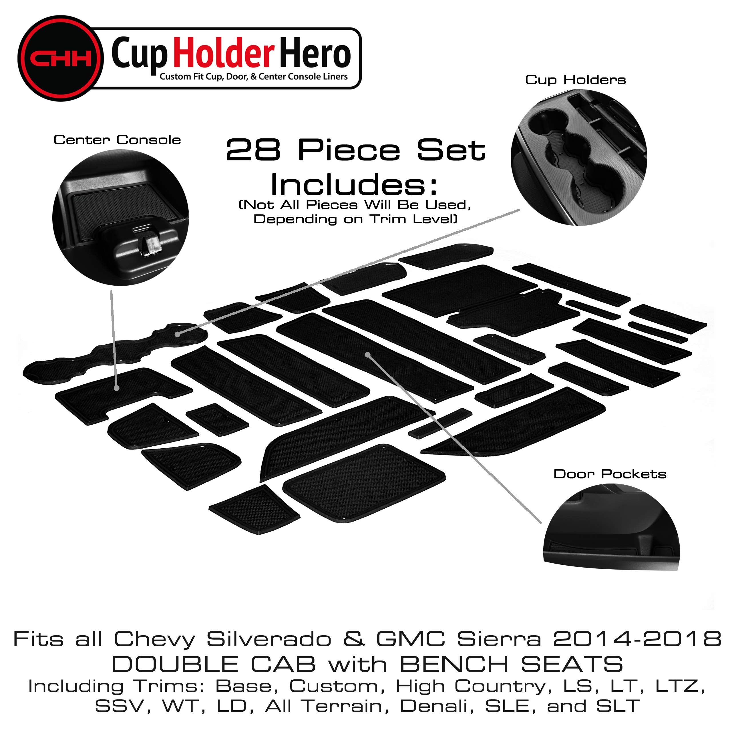 Cupholderhero Fits Chevy Silverado1500 Accessories & Gmc Sierra 2014-2022 Premium Custom Interior Nonslip Antidust Cup Holder In