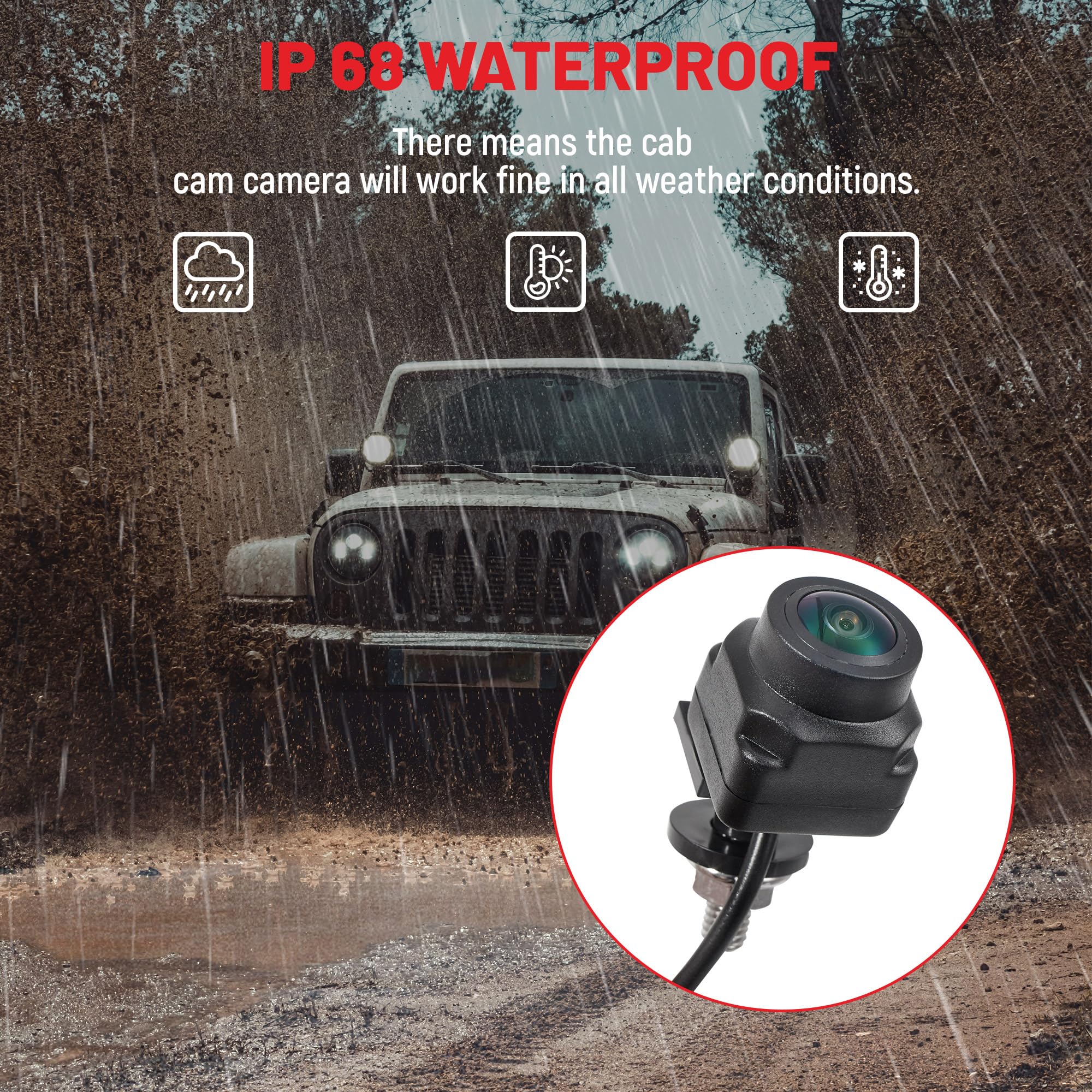 RED WOLF Front View Camera Kit for Jeep Wrangler JL/JLR/JLU/JT 2018-2021, Wide Vision, Waterproof, Metal Housing, Model CT-QS1001