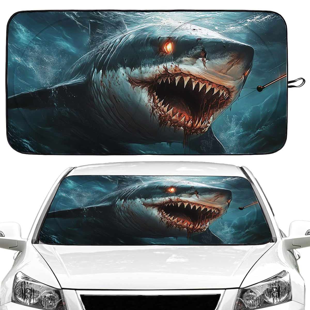 Big Fish Car Windshield Sun Shade Foldable Sunshade Front Window Cover Sun Visor Protector Accessories for Truck SUV (59x27.5 in