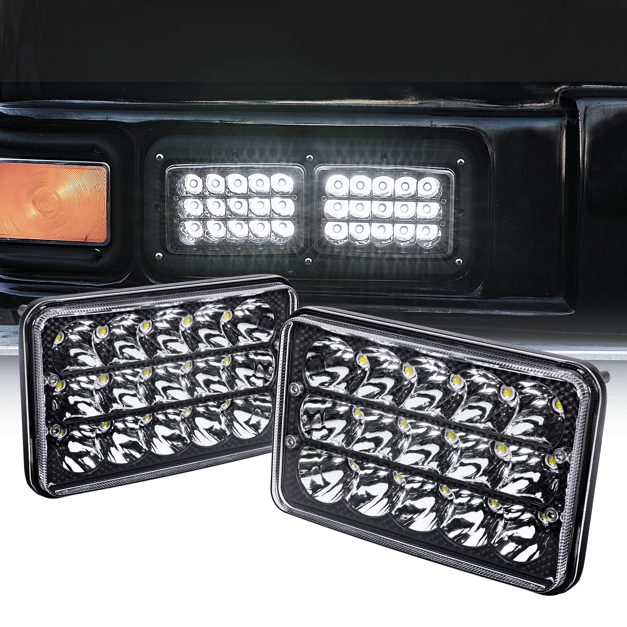True Mods 2Pc Black 6X4 4X6 Inch Led Headlights Replacement [45W] [H4 Socket] [High/Low Sealed Beam] H4652 H4666 H6545 H4651 H46