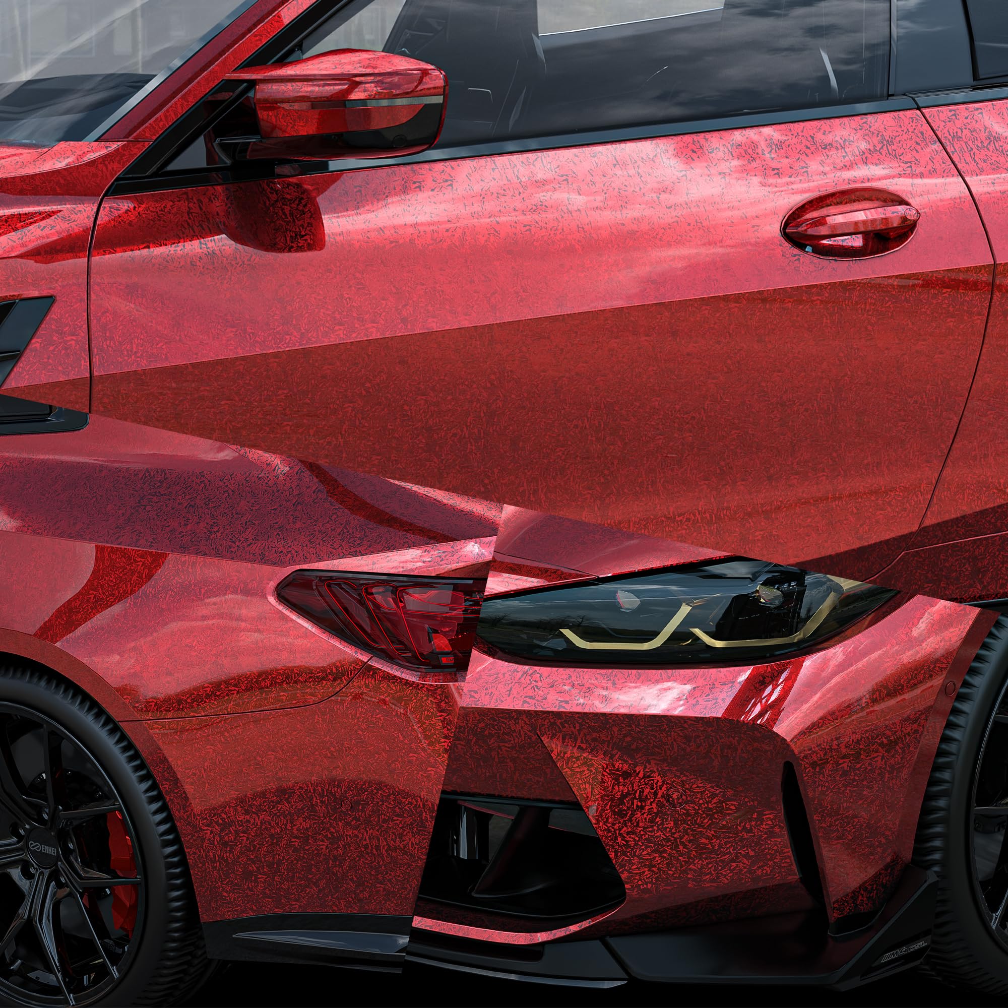 Lypumso Eletroplated Forged Carbon Fiber Vinyl Wrap, Gloss Redplating Chrome Mirror Car Wrap Vinyl Diy Auto Sticker Decal Film S