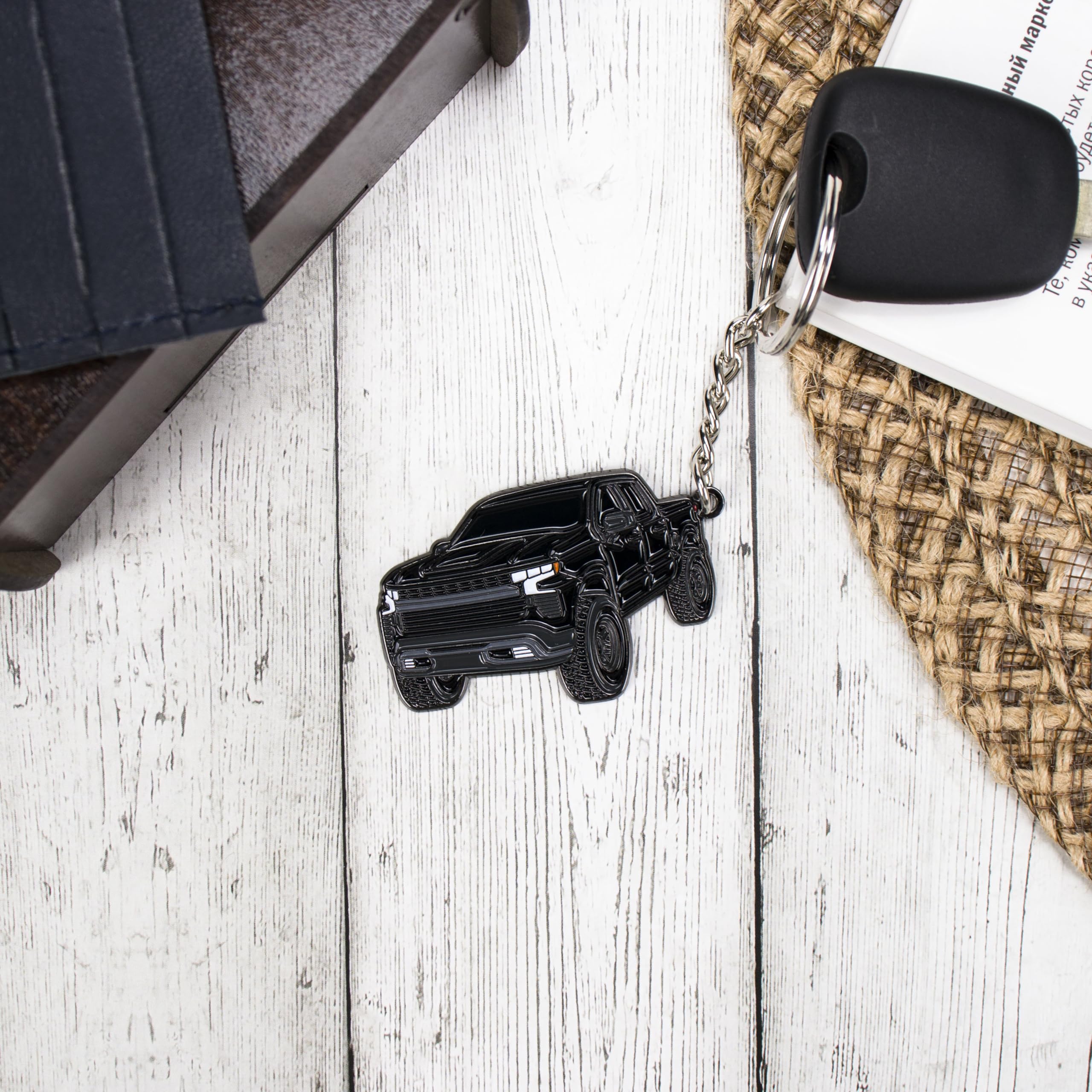 Four Wheel Beast Chevy Keychain Compatible With Chevy Silverado 1500 Accessories - Toy Truck Gifts Men Key Fob (Black)