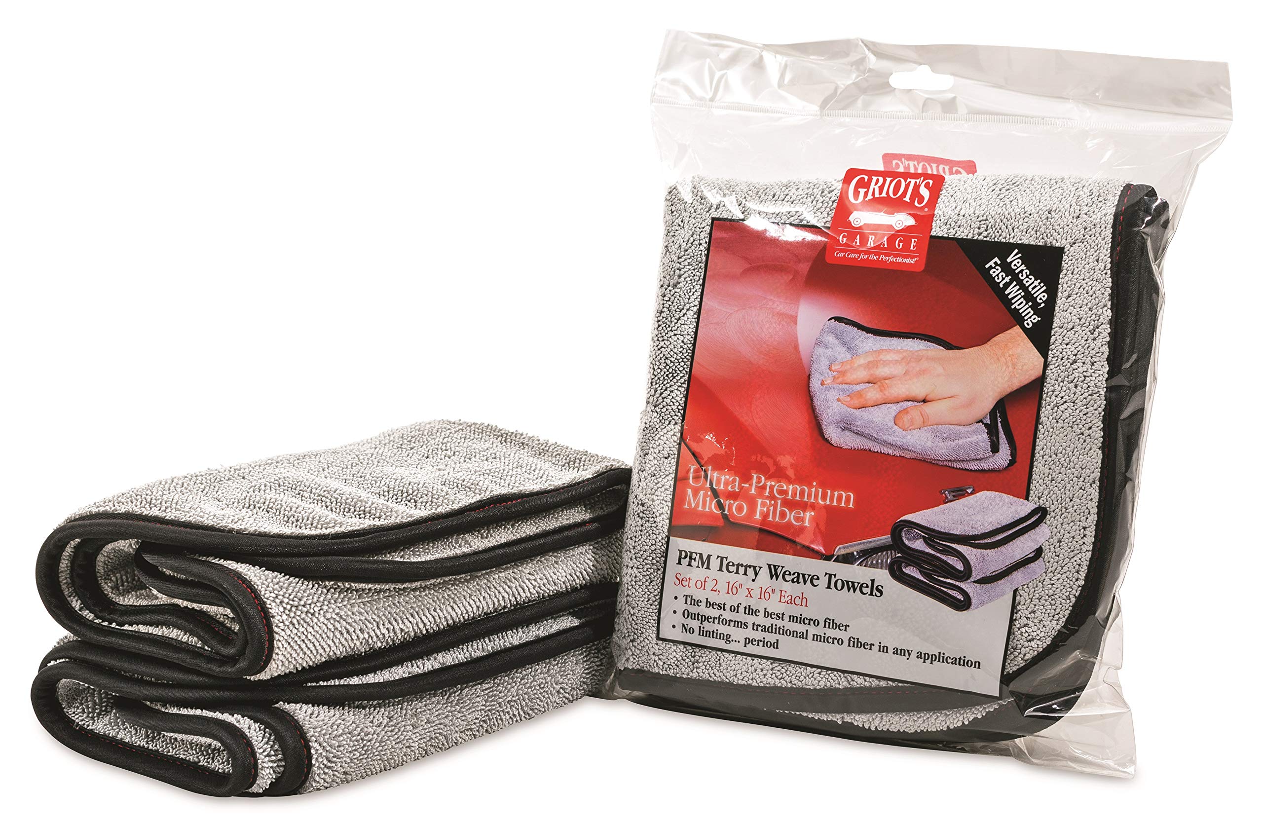 Griot'S Garage 55586 Pfm Terry Weave Towel, 16'' X 16'', Grey (Set Of 2)