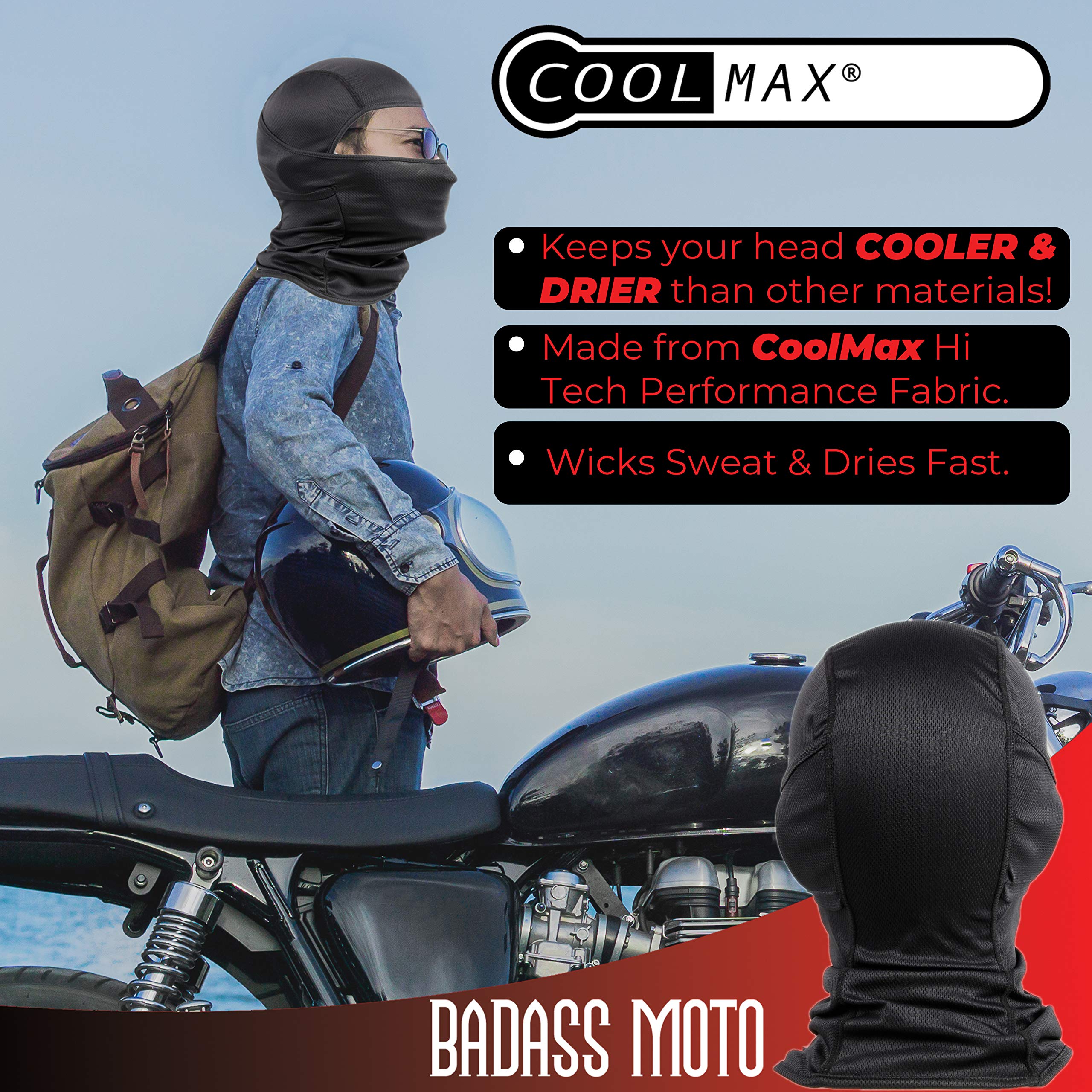 Badass Moto Motorcycle Balaclava Face Mask Men. Black Ski Mask, Motorcycle Mask, Neck Gaiter or Du Rag. Protects from Dust, Sun,