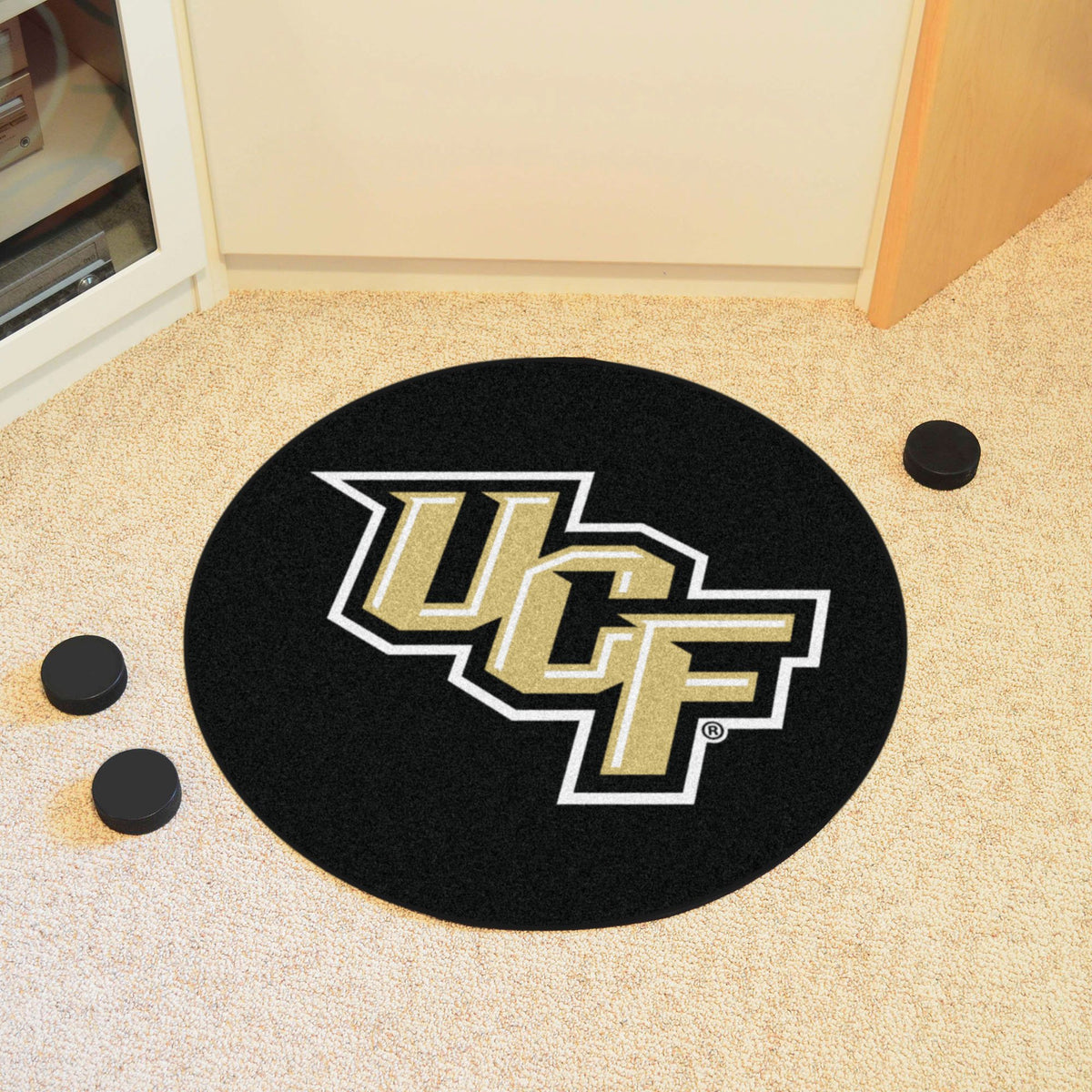 FANMATS 22859 Central Florida Knights Hockey Puck Shaped Rug - 27in. Diameter, Hockey Puck Design, Sports Fan Accent Rug
