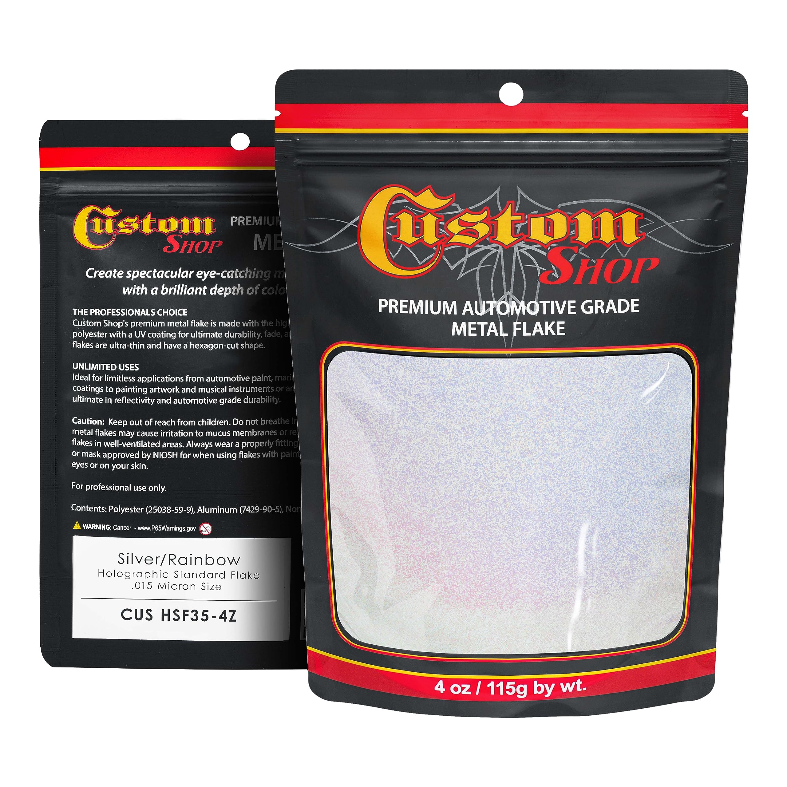 Custom Shop - Silver to Rainbow- 4 Ounces of Holographic Standard Metal Flake .015'' 375 Micron Size - Premium Automotive Grade 