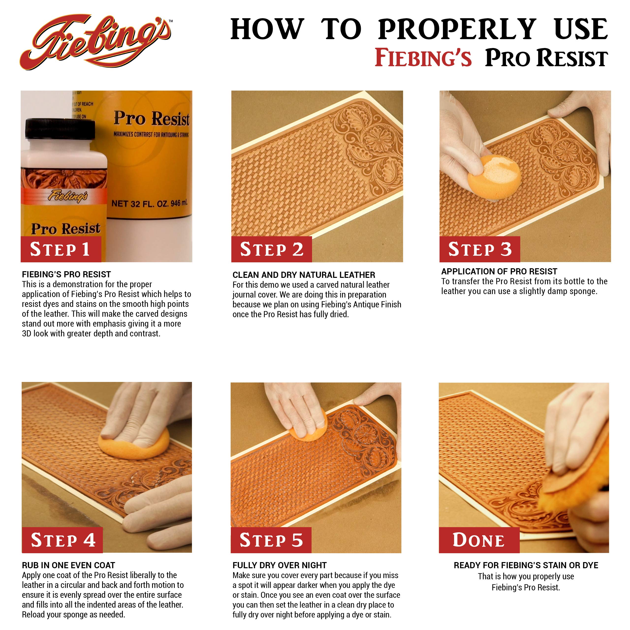 Fiebing'S Pro Resist (4 Oz) - Maximize Contrast For Antiquing, Staining, Dyeing Leather - Top Finish Resists Moisture, Sun & Dir