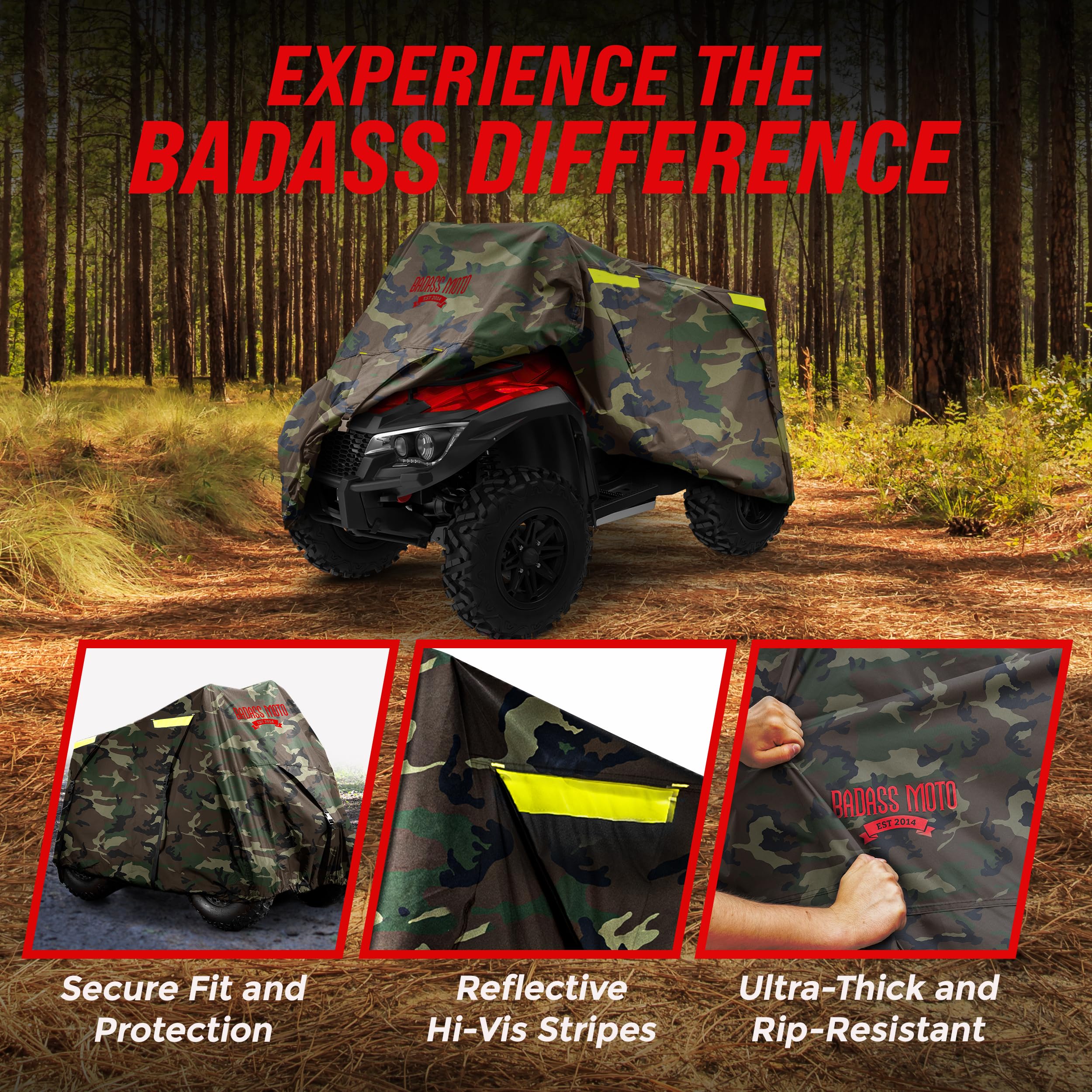 Badass Moto Camo Atv Covers Waterproof Outdoor Heavy Duty, Rip-Resistant, Night-Reflective Quad Cover W/Advanced Waterproofing,