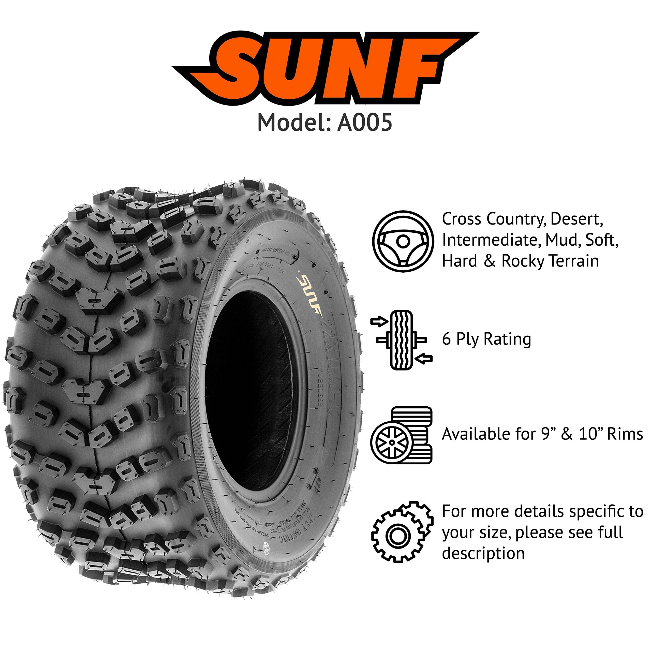 SunF 22x11-10 ATV UTV Tire 22x11x10 Dimple Knobby 6 PR A005 - PAIR of 2