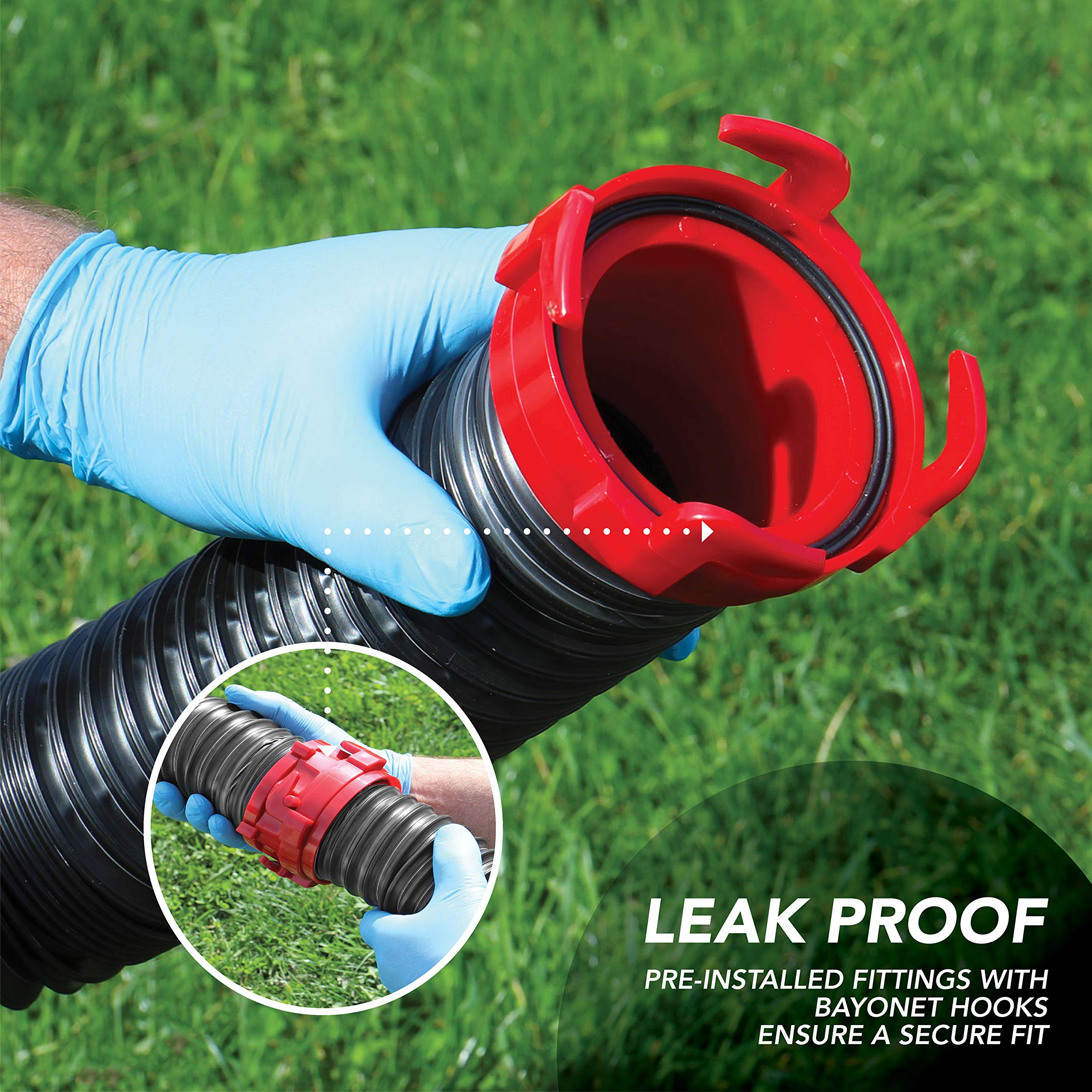 Valterra 20-Foot Dominator RV Sewer Hose Kit, Sewer Hose for RV Camper, Includes 2 Attachable 10-Foot Hoses with Rotating Fittings, 90 Degree Clearview Sewer Adapter, and 4 Drip Caps