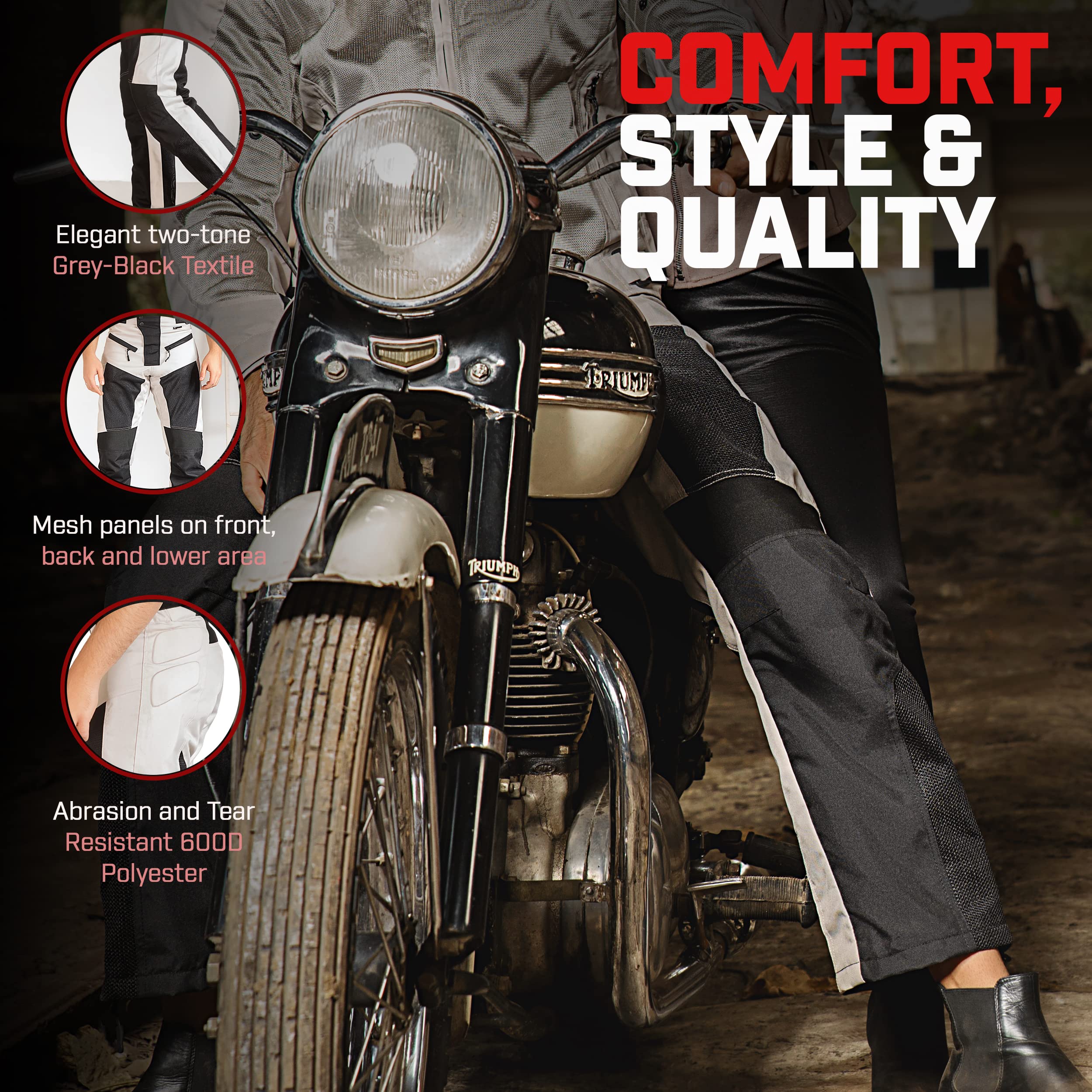 WICKED STOCK Mesh Motorcycle Pants for Men-Motocross Pants-CE Motorcycle Pants Mens-Ideal Summer Motorcycle Pants-Motorcycle Rid