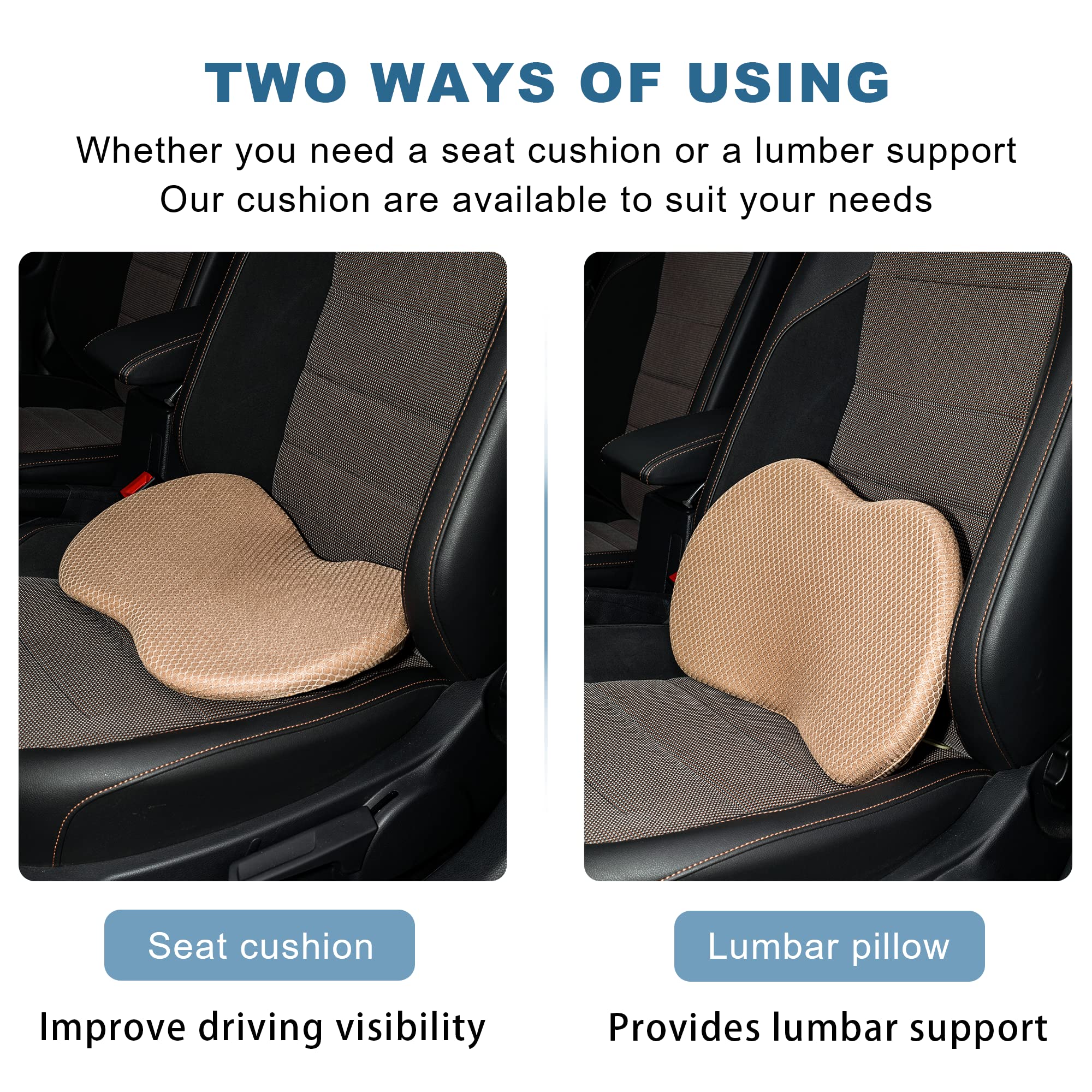Kingleting Car Seat Cushion, Memory Foam Seat Pad For Sciatica And Lower Back Pain Relief, Seat Cushion For Car Seat Driver (Bei