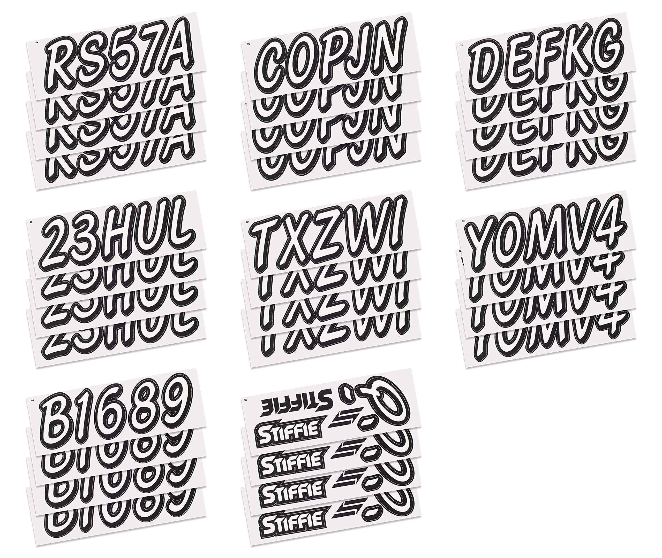 Whipline Solid White/Black 3'' Alpha-Numeric Registration Identification Numbers Stickers Decals for Boats & Personal Watercraft