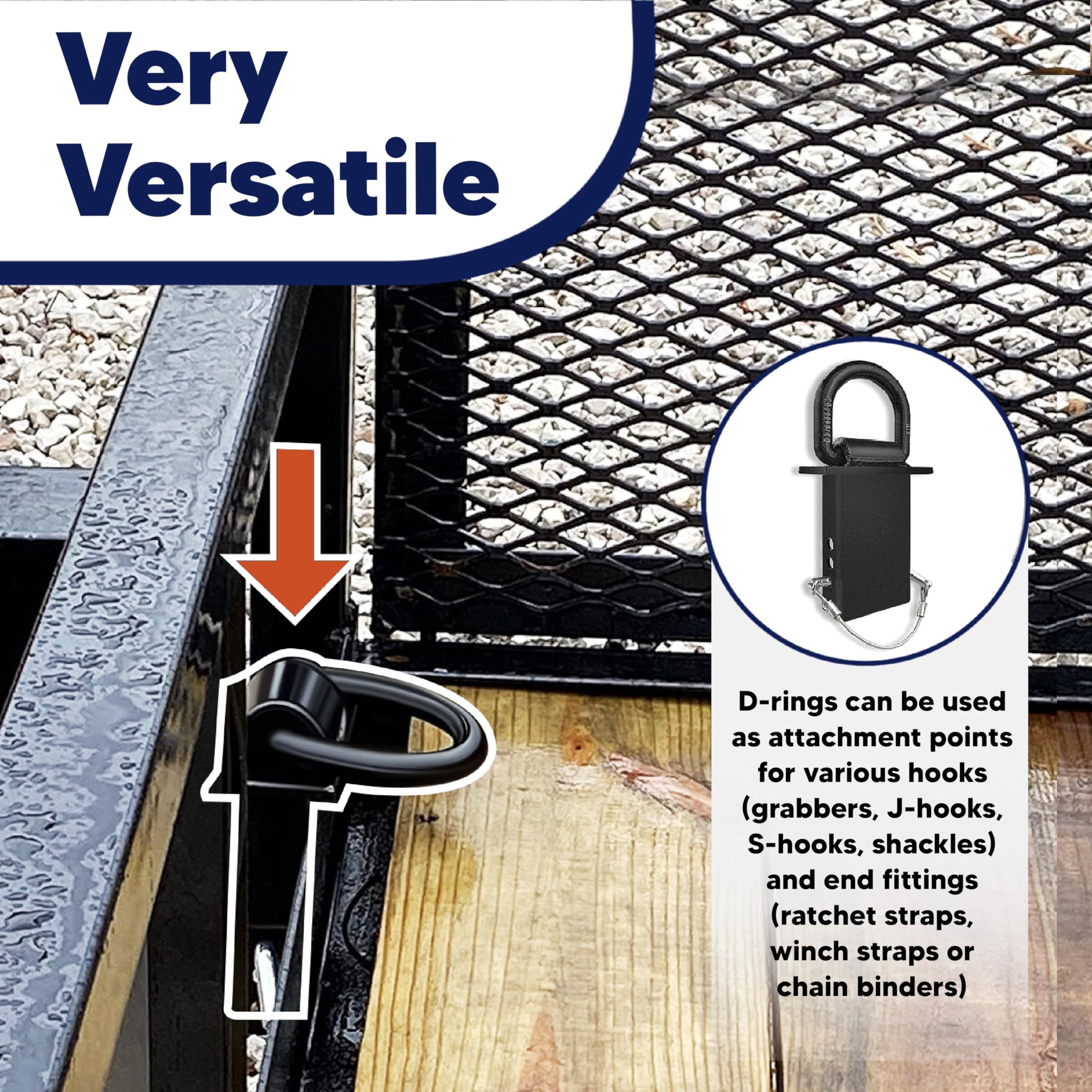 Vonlx Stake Pocket D Rings 4Pcs Upgrade 18000Lbs Heavy Duty D-Ring Tie Downs For Utility Trailers And Flatbed Trucks W/Hitch Pin