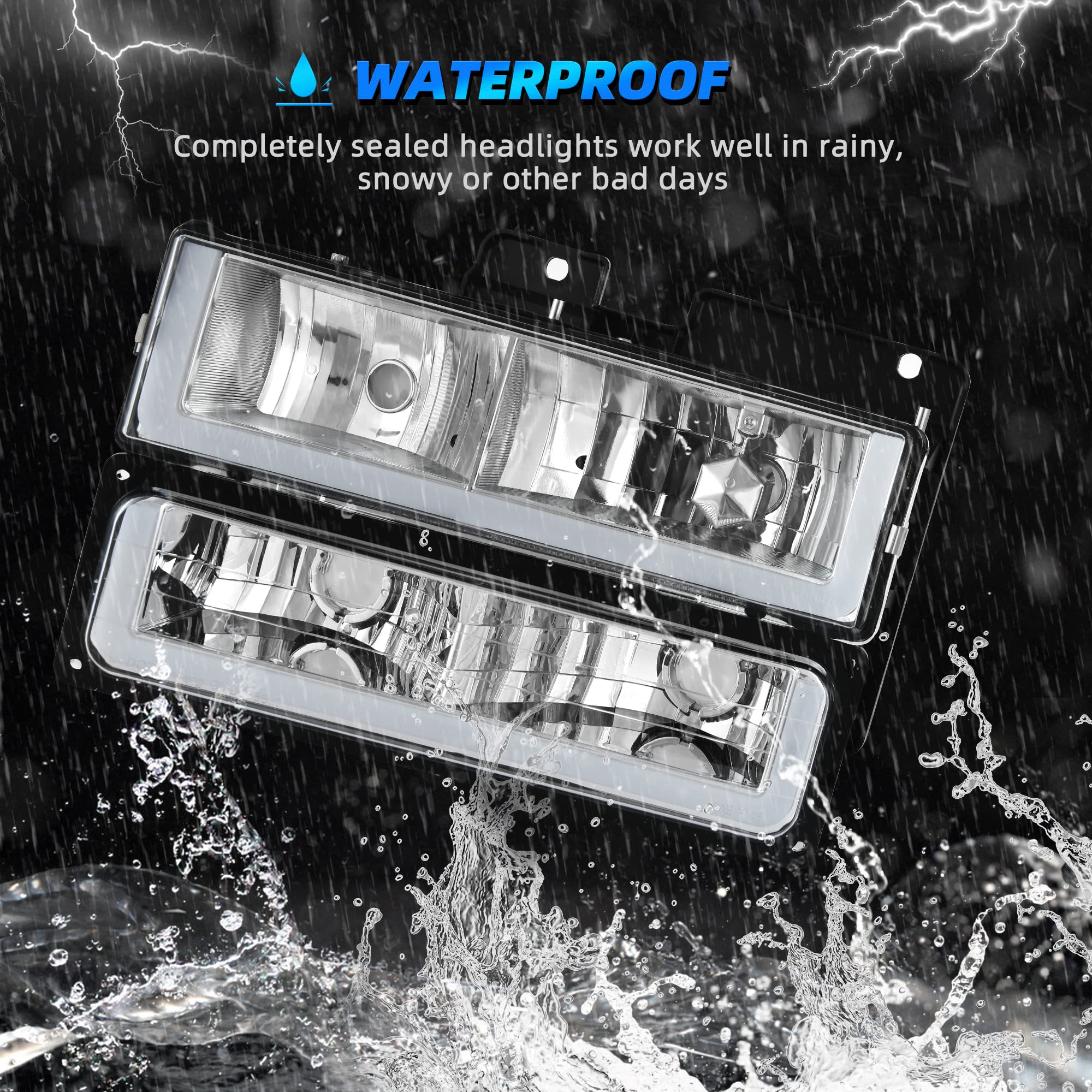 Autosaver88 Led Drl Headlights Assembly Compatible With 1994-1999 Chevy C/K C10 Suburban Tahoe Headlight Headlamp Replacement Wi