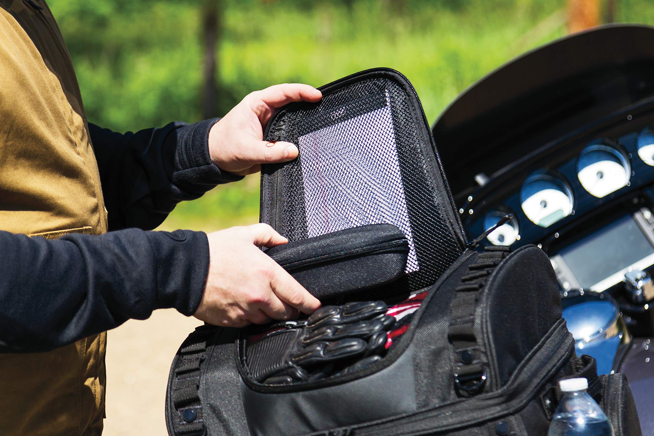 Kuryakyn 5285 Momentum Vagabond Motorcycle Travel Luggage: Weather Resistant Seat/Trunk/Rack Bag With Sissy Bar Straps, Black