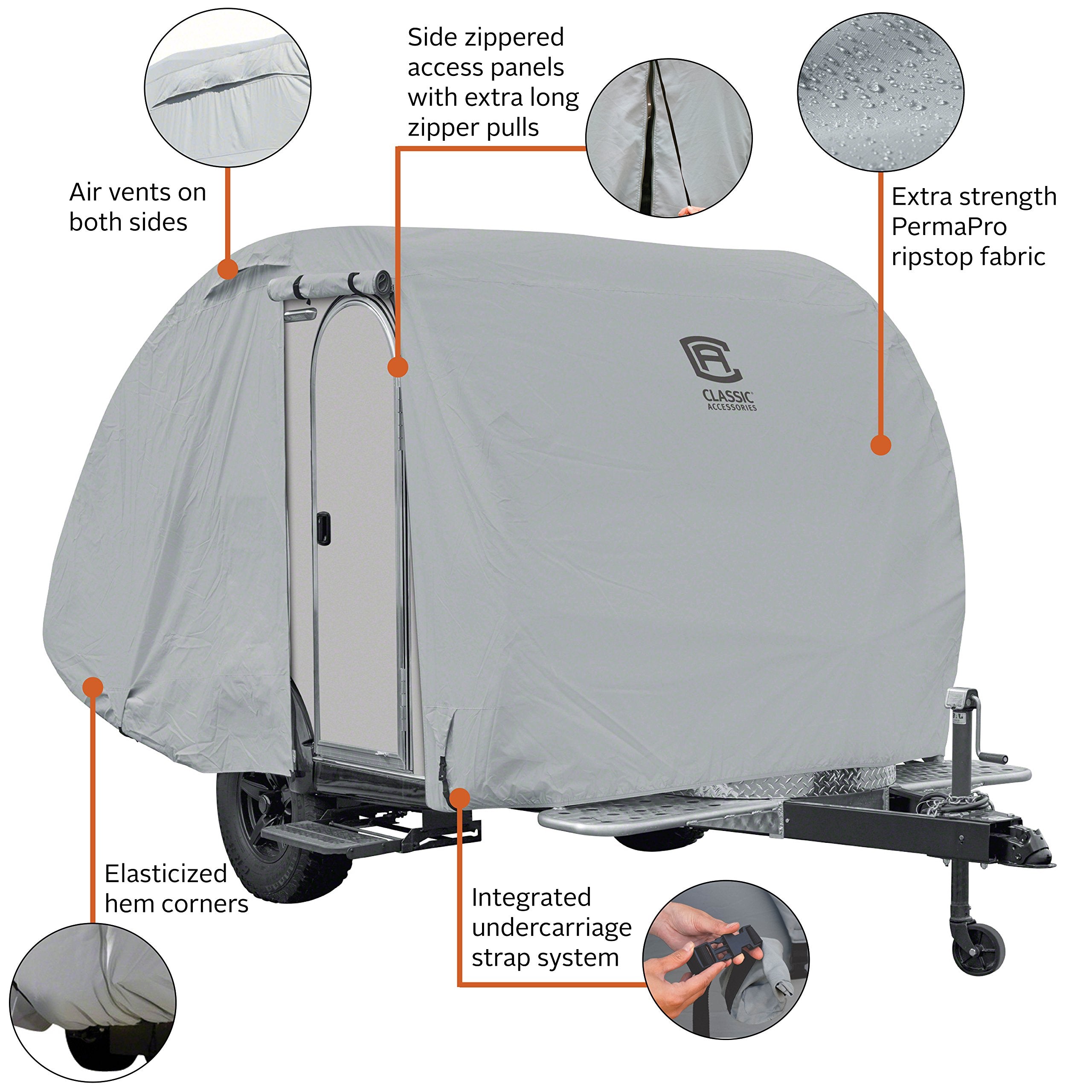 Classic Accessories Teardrop Trailer Cover, 8' - 10'L x 5'W, Grey, Fabric, Model 80-397-141001-RT