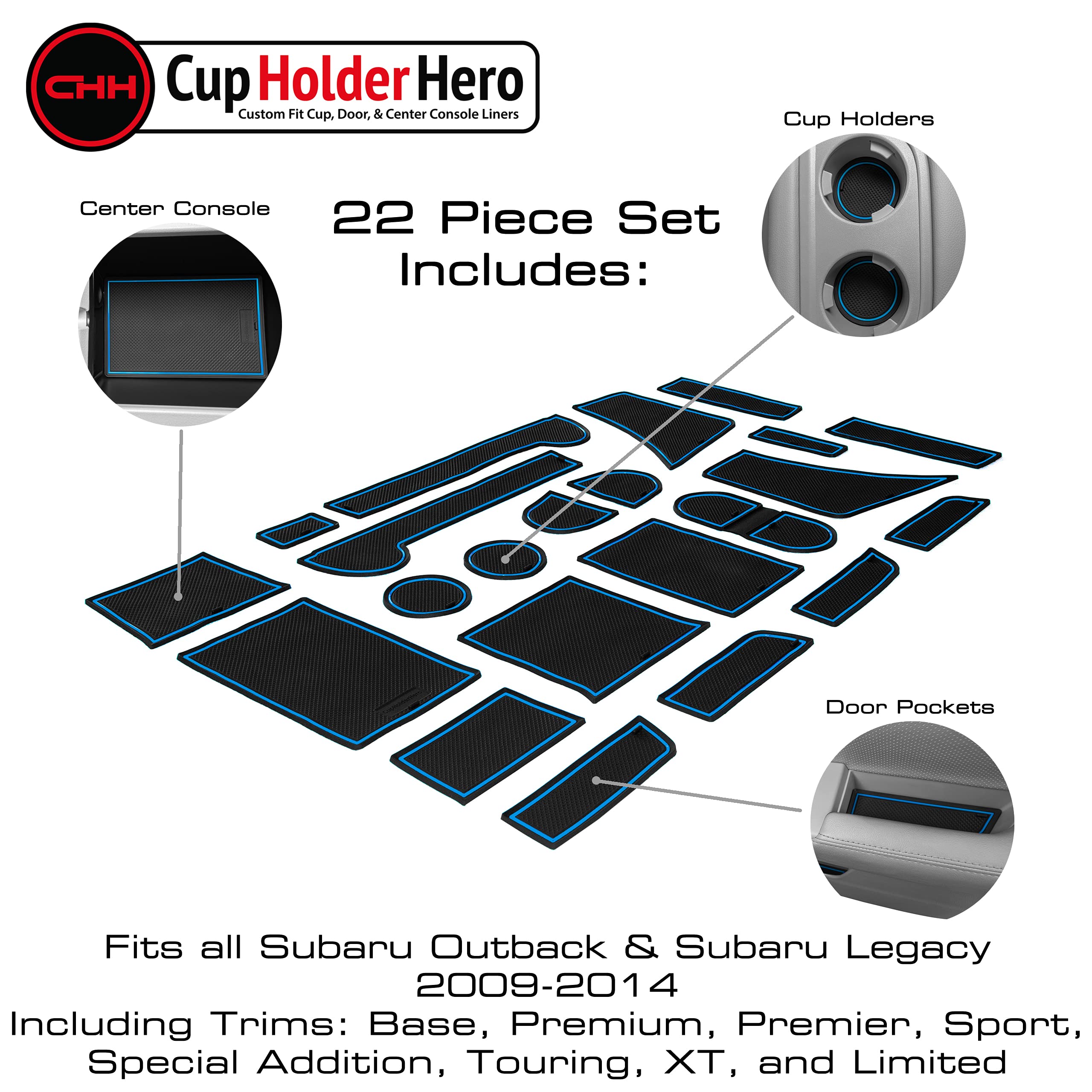 CupHolderHero Fits Subaru Outback and Legacy 2009-2014 Accessories - Custom Non-Slip Anti-Dust Cup Holder Inserts, Center Consol