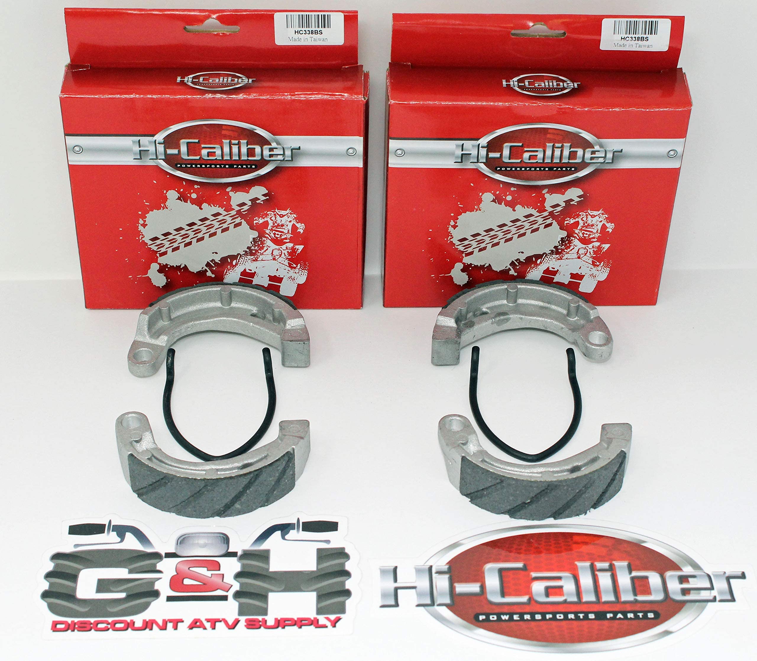 (2 Sets) Hi-Caliber Powersports Parts (Water Grooved) Front Brake Shoes & Springs That Are For The 2007-2019 Kawasaki Kfx50 Kfx90 (Ksf50) (Ksf90) Atvs