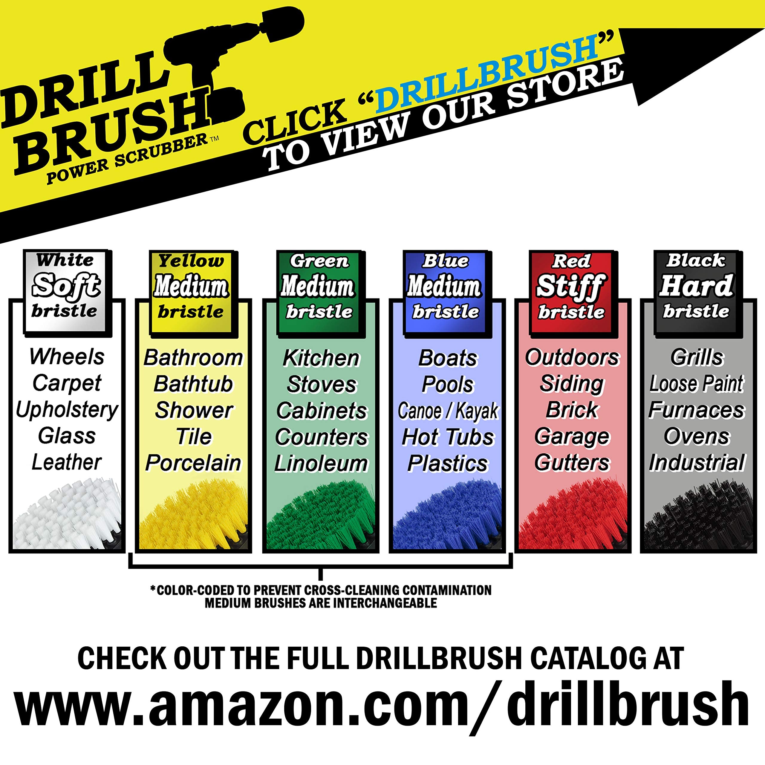 Drillbrush Yellow - Shower Cleaning Rotary Drill Brush Kit - Power Brush Scrubber For Bathroom - Grout Cleaning Drill Brush - Rotary Scrub Brush Tile Cleaner Drill Attachment - Bathroom Tile Scrubber