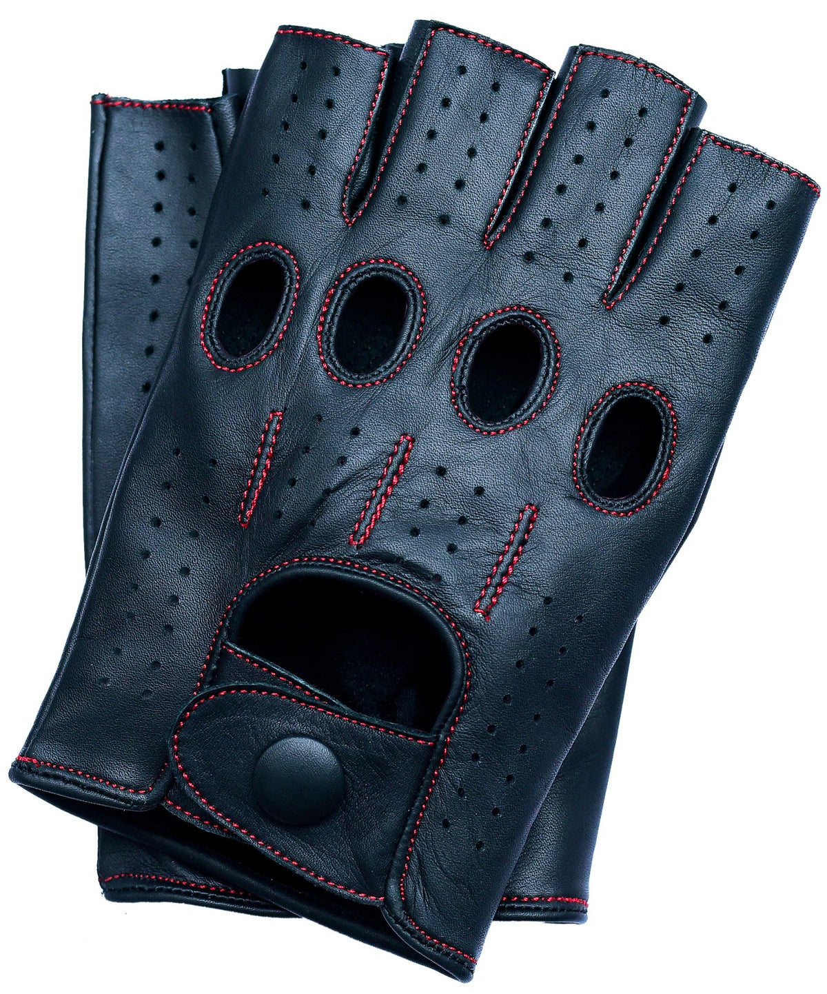 Riparo Motorsports Men's Fingerless Half Finger Driving Fitness Motorcycle Cycling Unlined Leather Gloves (Small, Black/Red Thre