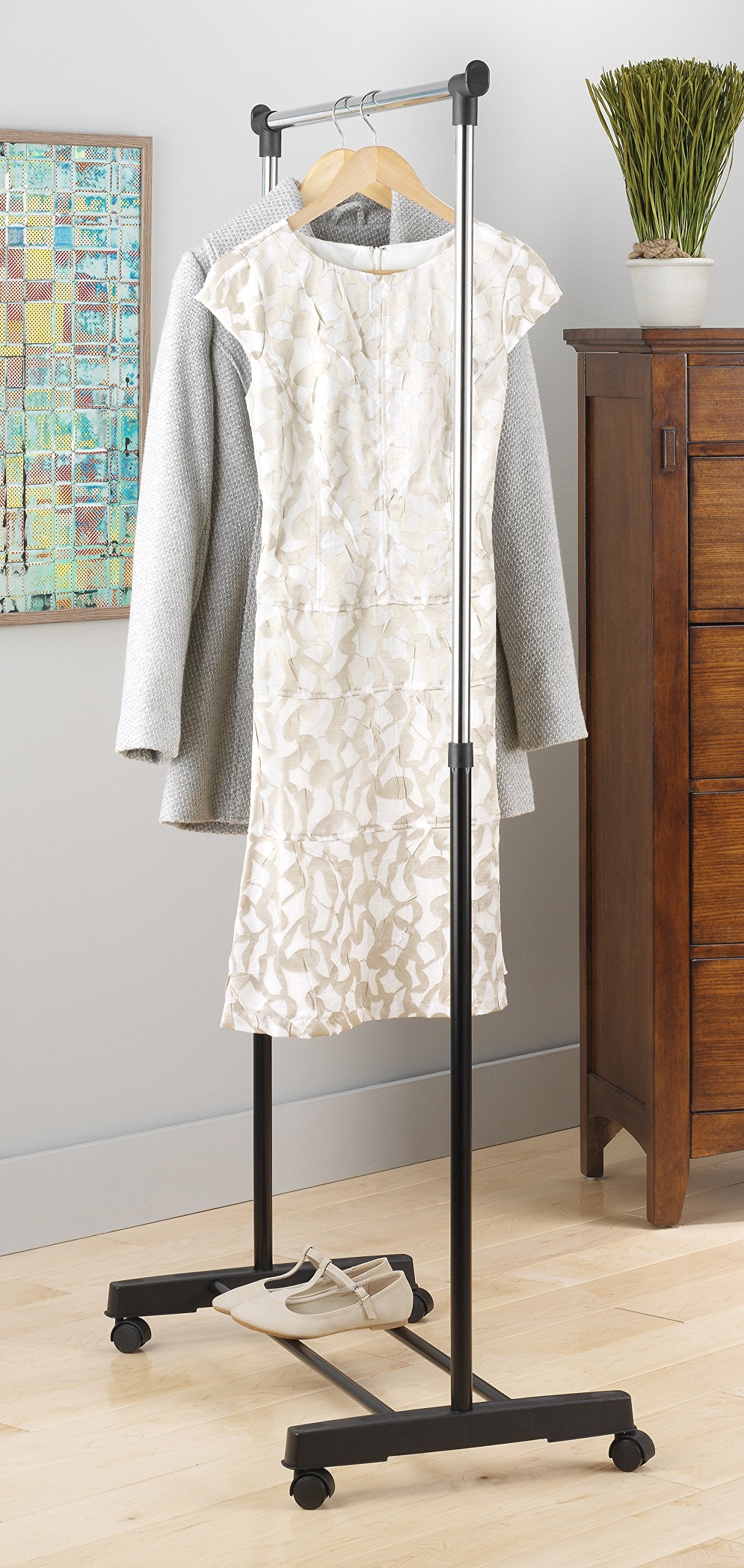 Whitmor Adjustable Garment Rack Rolling Clothes Organizer, 18.25''D X 33''W X 66''H, Black & Chrome