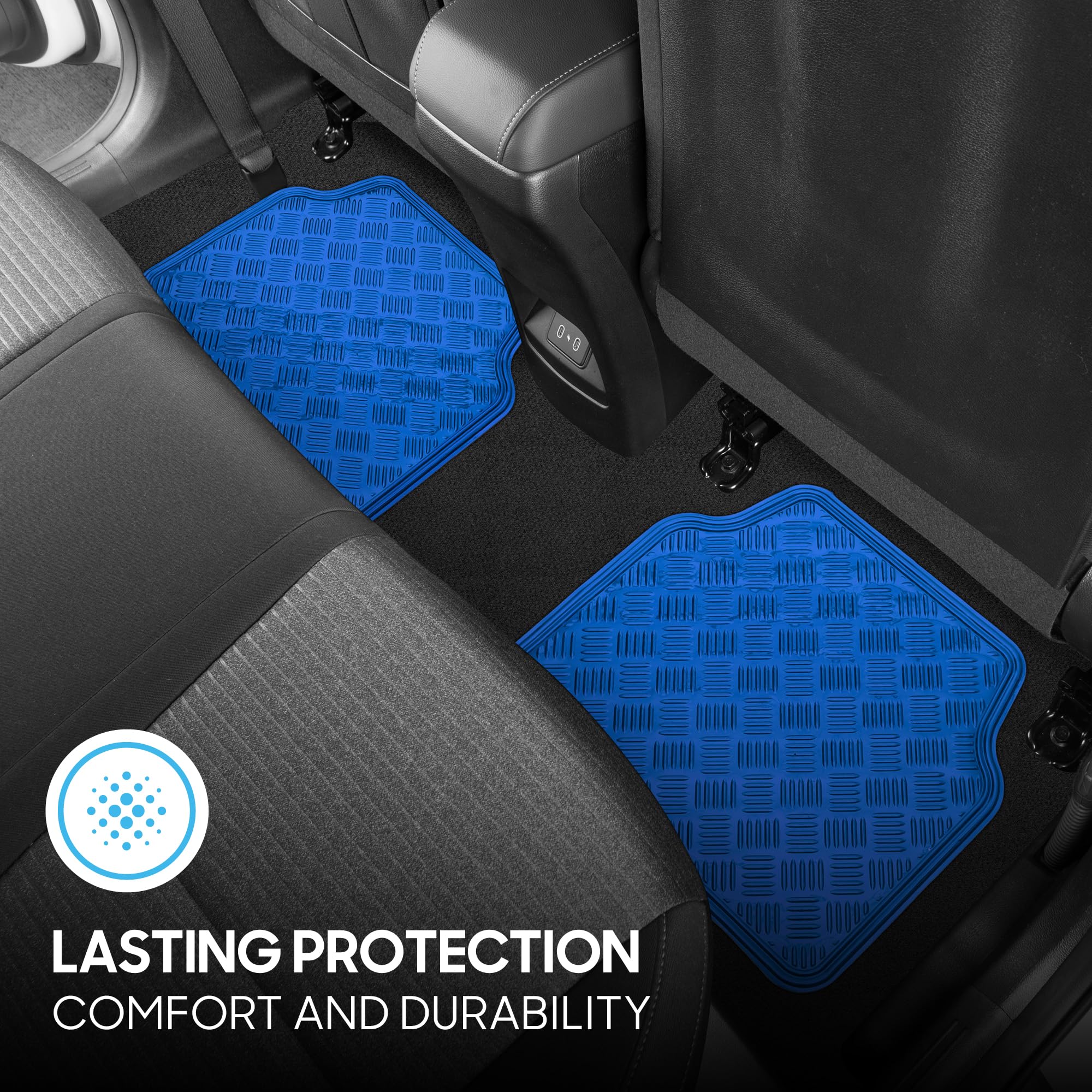 BDK MT-641-BL Universal Fit 4-Piece Set Metallic Design Car Floor Mat - Heavy Duty All Weather With Rubber Backing (Blue)