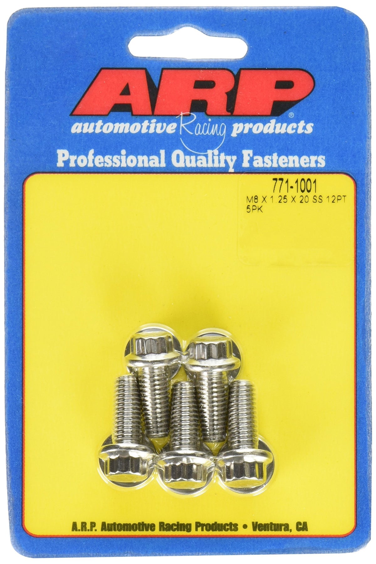 ARP Bolt, 8 mm x 1.25 Thread, 20 mm Long, 10 mm 12 Point Head, Stainless, Polished, Universal, Set of 5