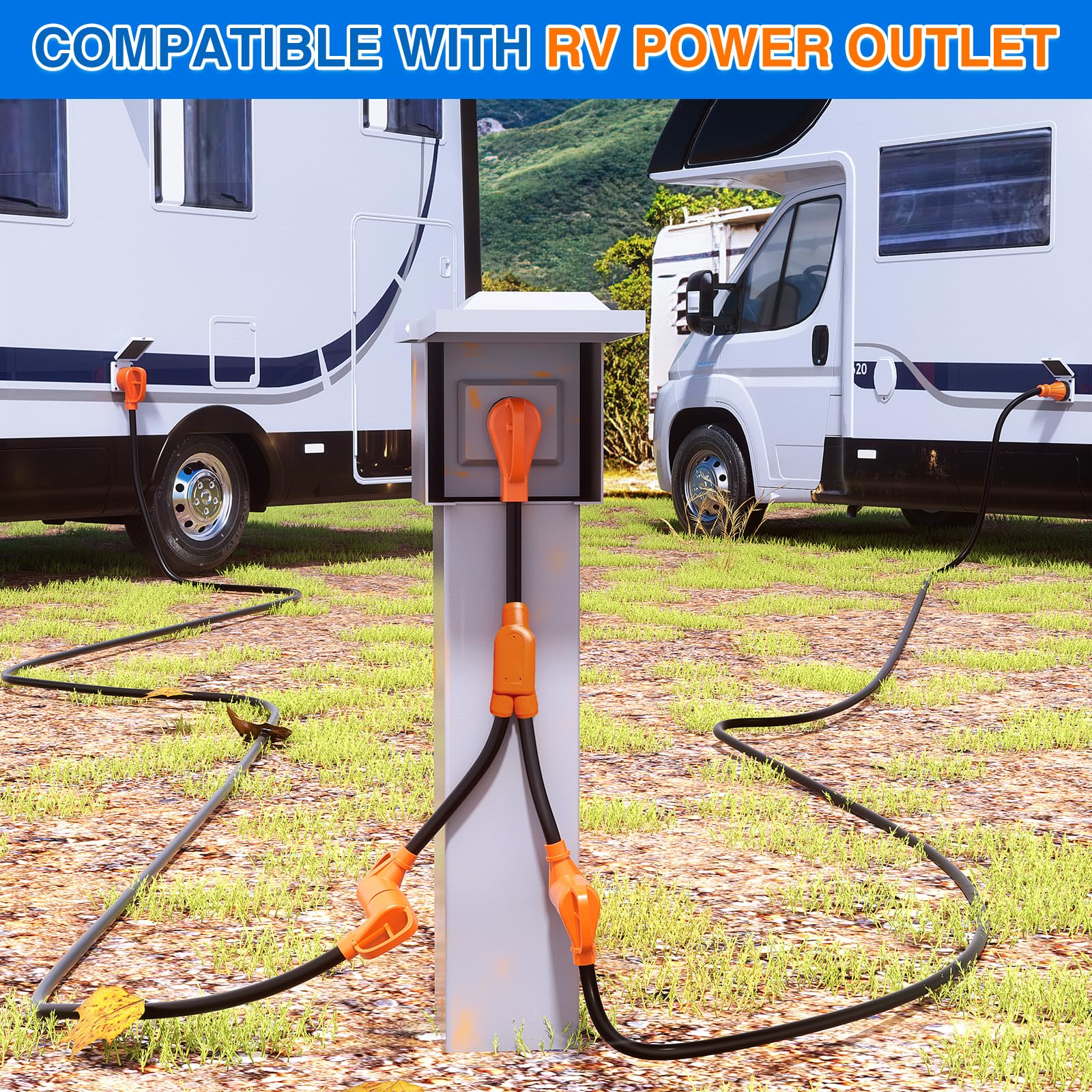 Nilight 50 Amp Y Splitter Adapter Cord, 50A Male to Two 50A Female Outlets, Pure Copper, 10 AWG Heavy Duty, Model 50435RV