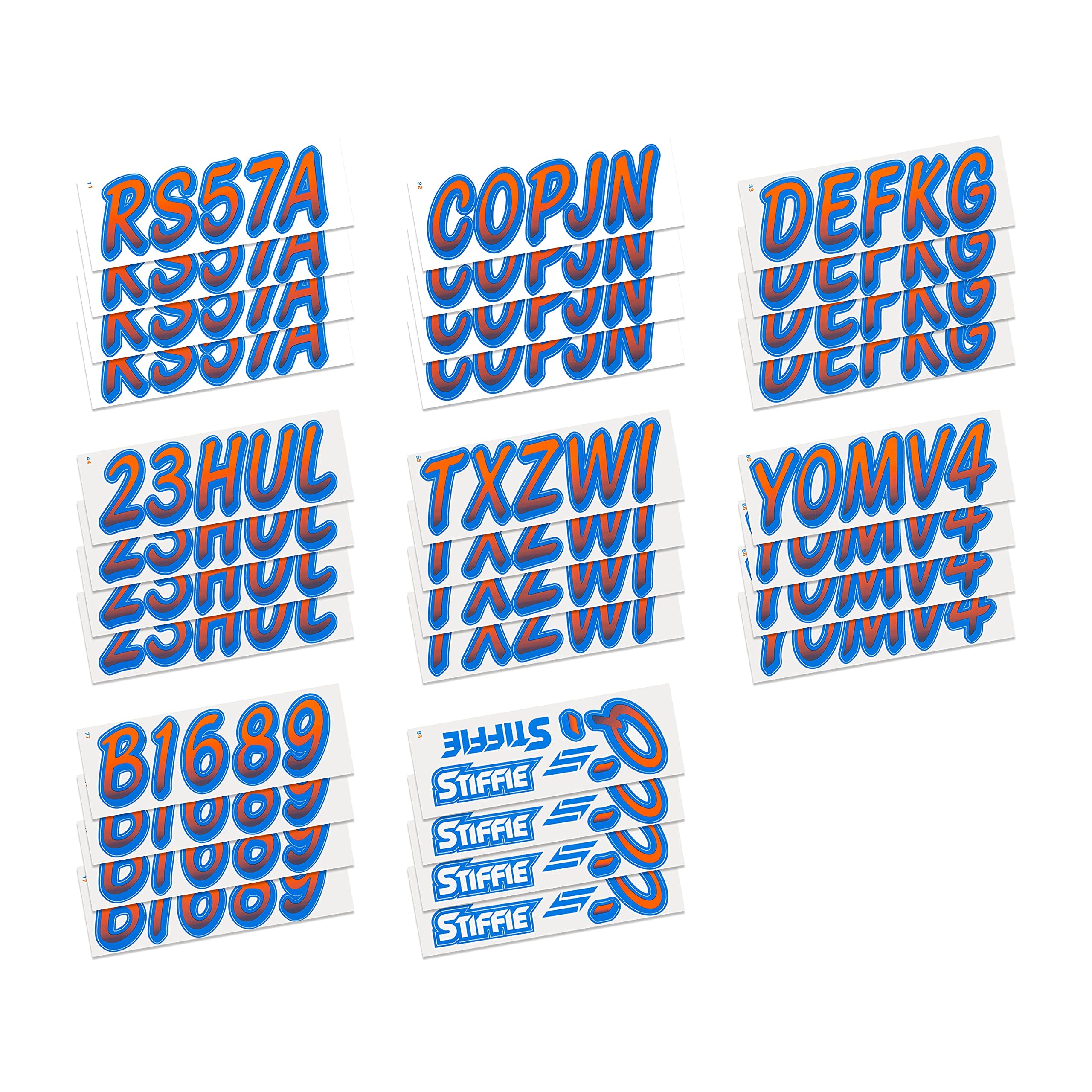 STIFFIE Whipline Orange/Blue 3'' Boat & PWC Registration Decals  Numbers Letters Stickers