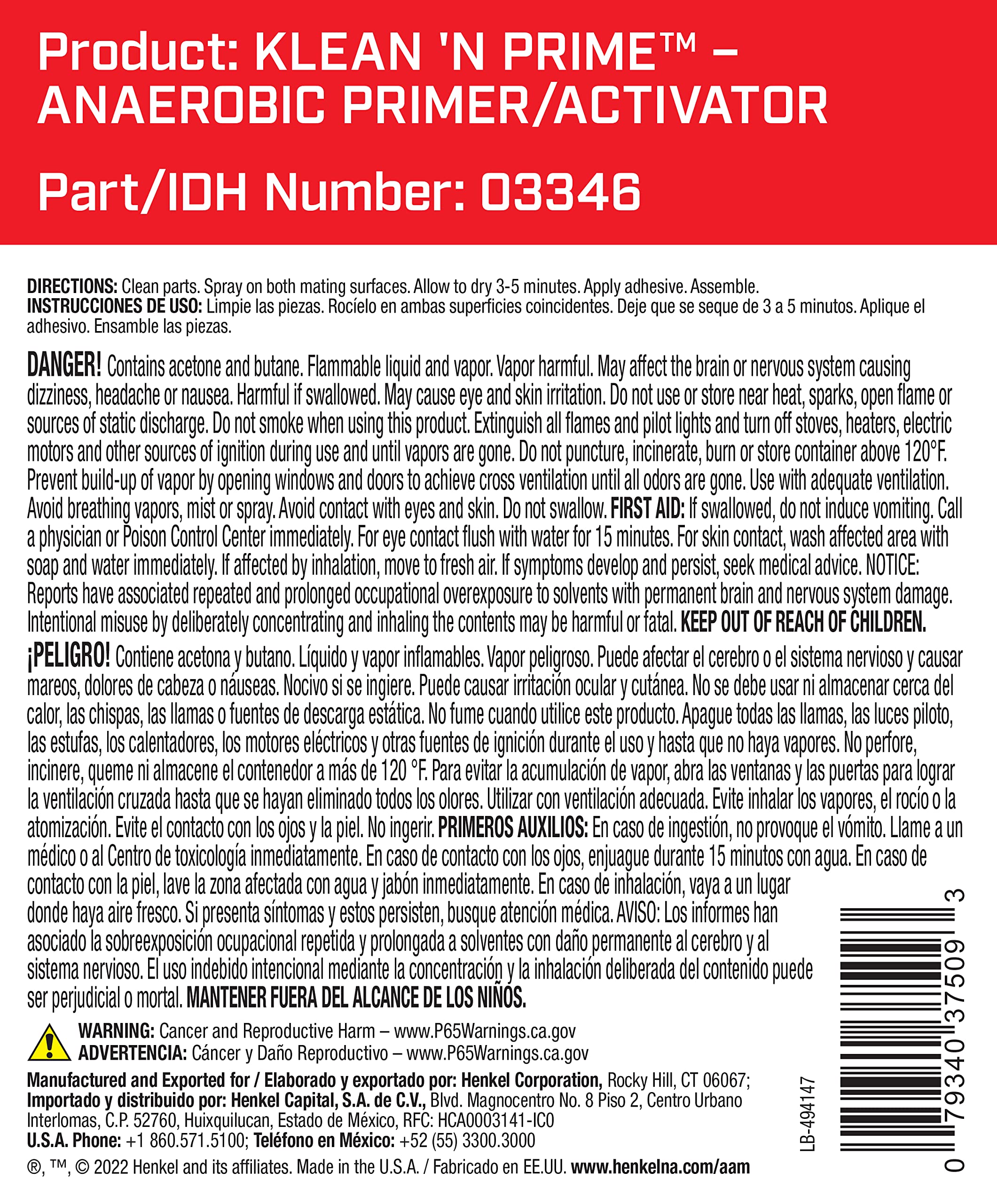 Loctite 7649 Klean N Prime: Activator for Anaerobic Adhesives, Decrease Cure Time, Low Temperature, for Inactive Surfaces, Long