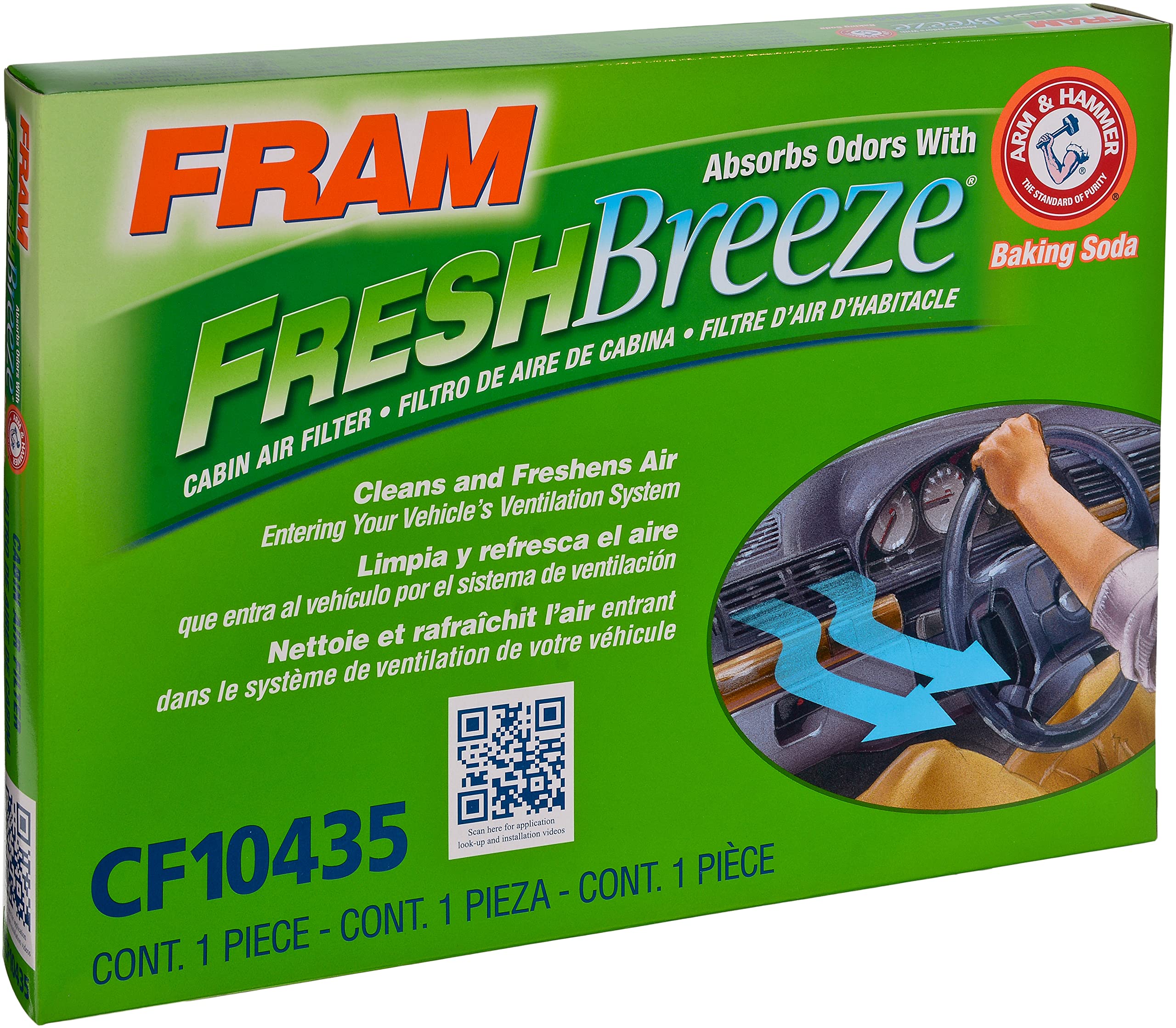 Fram Fresh Breeze Cabin Air Filter Replacement For Car Passenger Compartment W/ Arm And Hammer Baking Soda,Easy Install,Cf10435