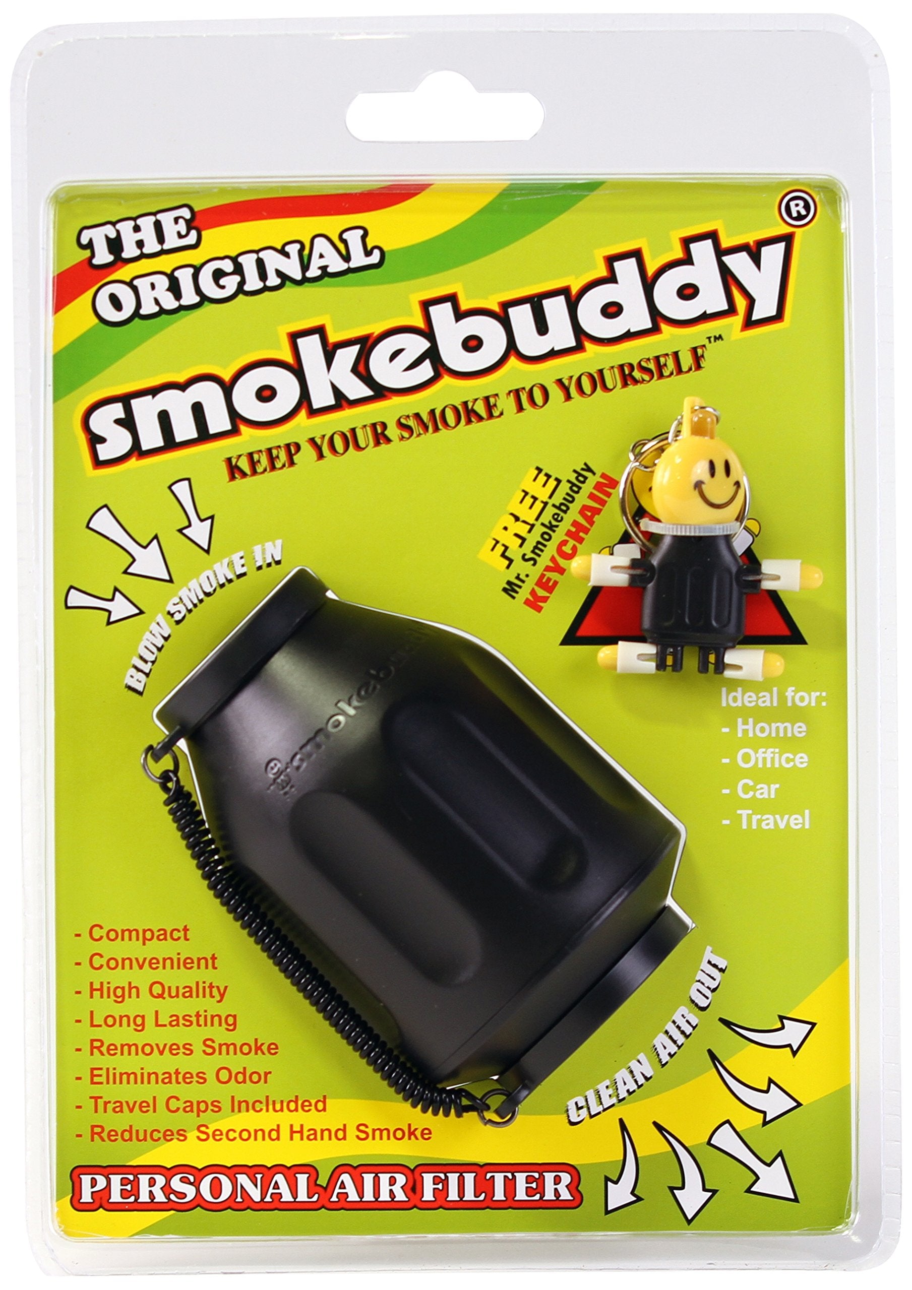 Smokebuddy Original Black Personal Air Filter - Medium Size, Sleek Black Design for Smoke Reduction and Odor Control