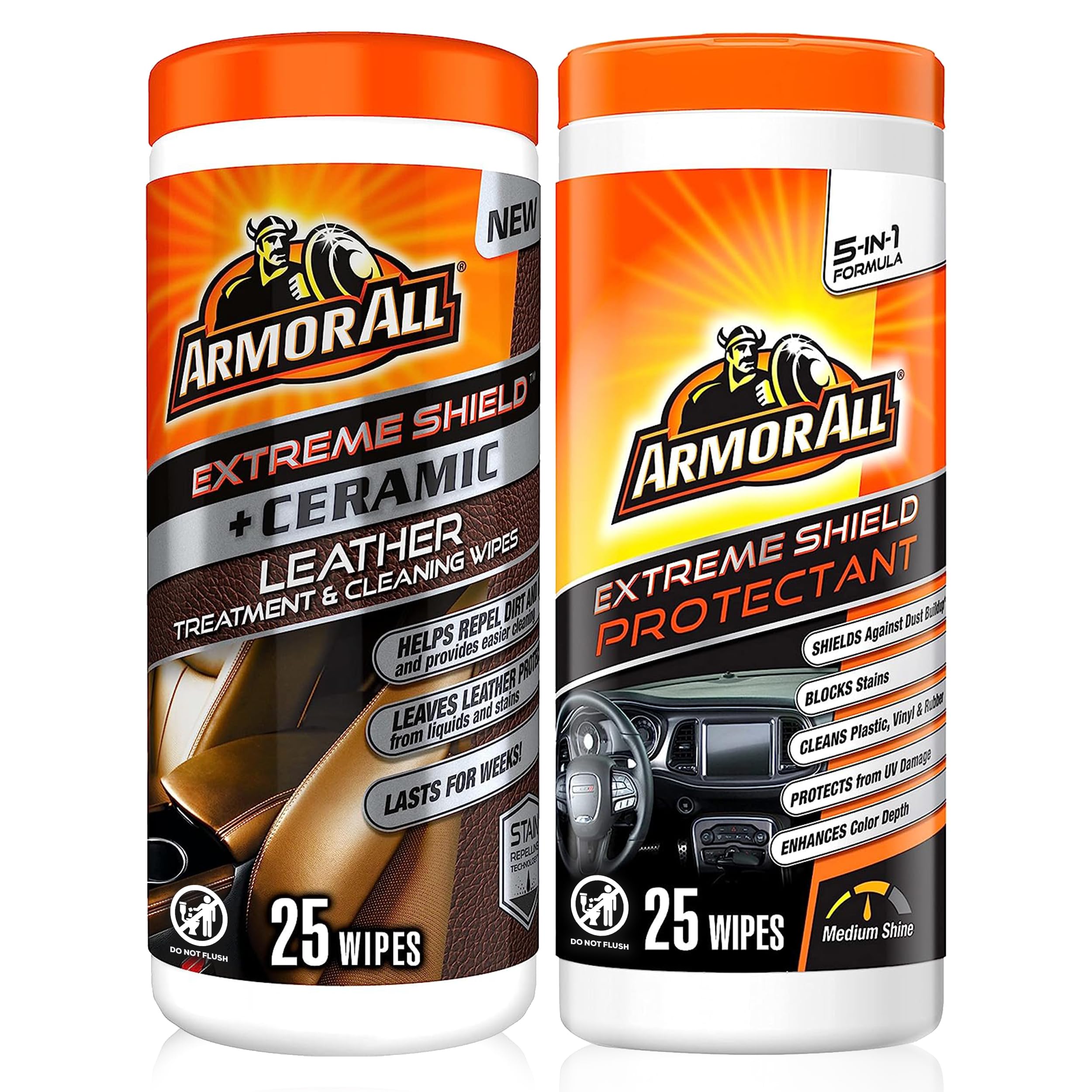 Armor All Ceramic Car Leather Cleaning Wipes, Use On Heated Seats And Leather Surfaces, Includes Ceramic Leather And Extreme Pro