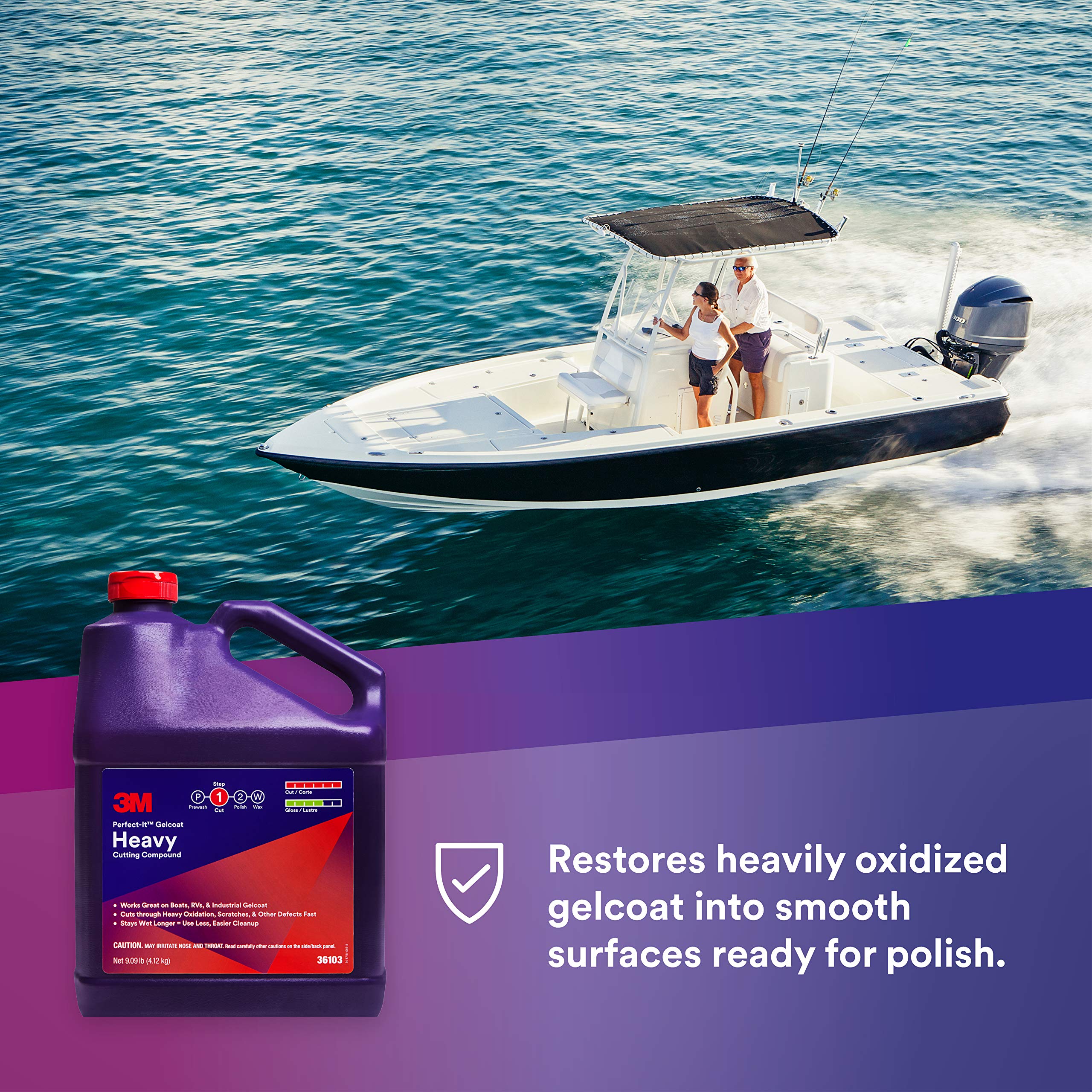 3M Perfect-It Gelcoat Heavy Cutting Compound, 36103, 1 Gallon, Fiberglass Oxidation Remover for Boats and RVs