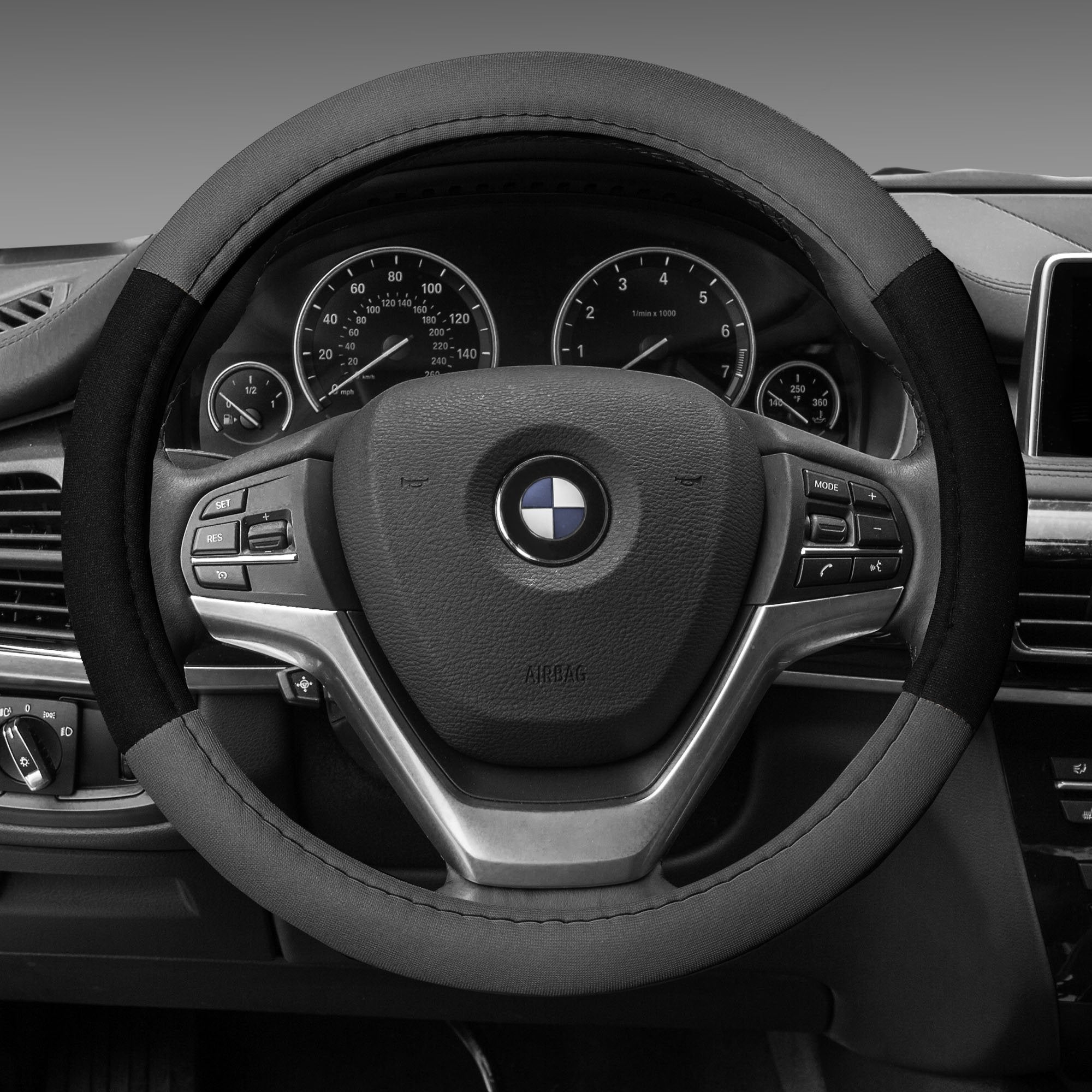 Fh Group Universal Fit Modernistic And Seat Belt Pads Combo Set Steering Wheel Cover Fits Most Cars, Suvs Gray