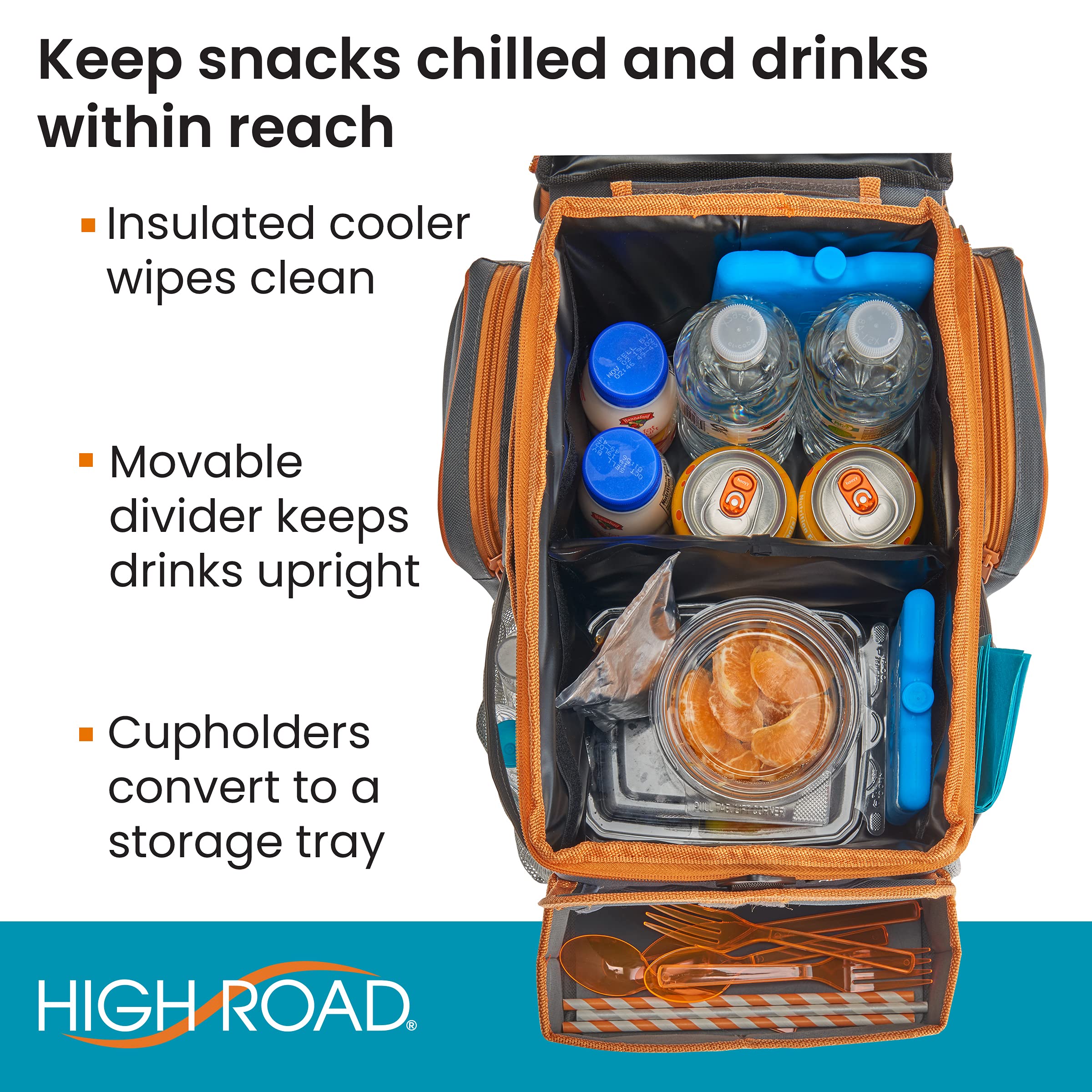 High Road CarHop Gray Car Seat Organizer for Kids & Adults - Medium with Cup Holder, Side Pockets & Cooler Compartment