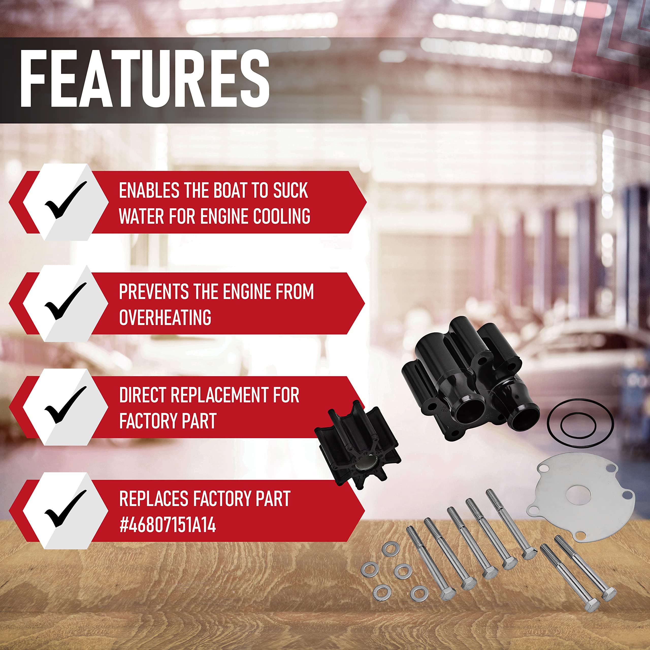 Raw Water Pump Housing & Impeller Kit - Sierra 18-3150,Quicksilver 807151A14,Mercury 46-807151A14,46-807151A7 - Mercruiser Alpha