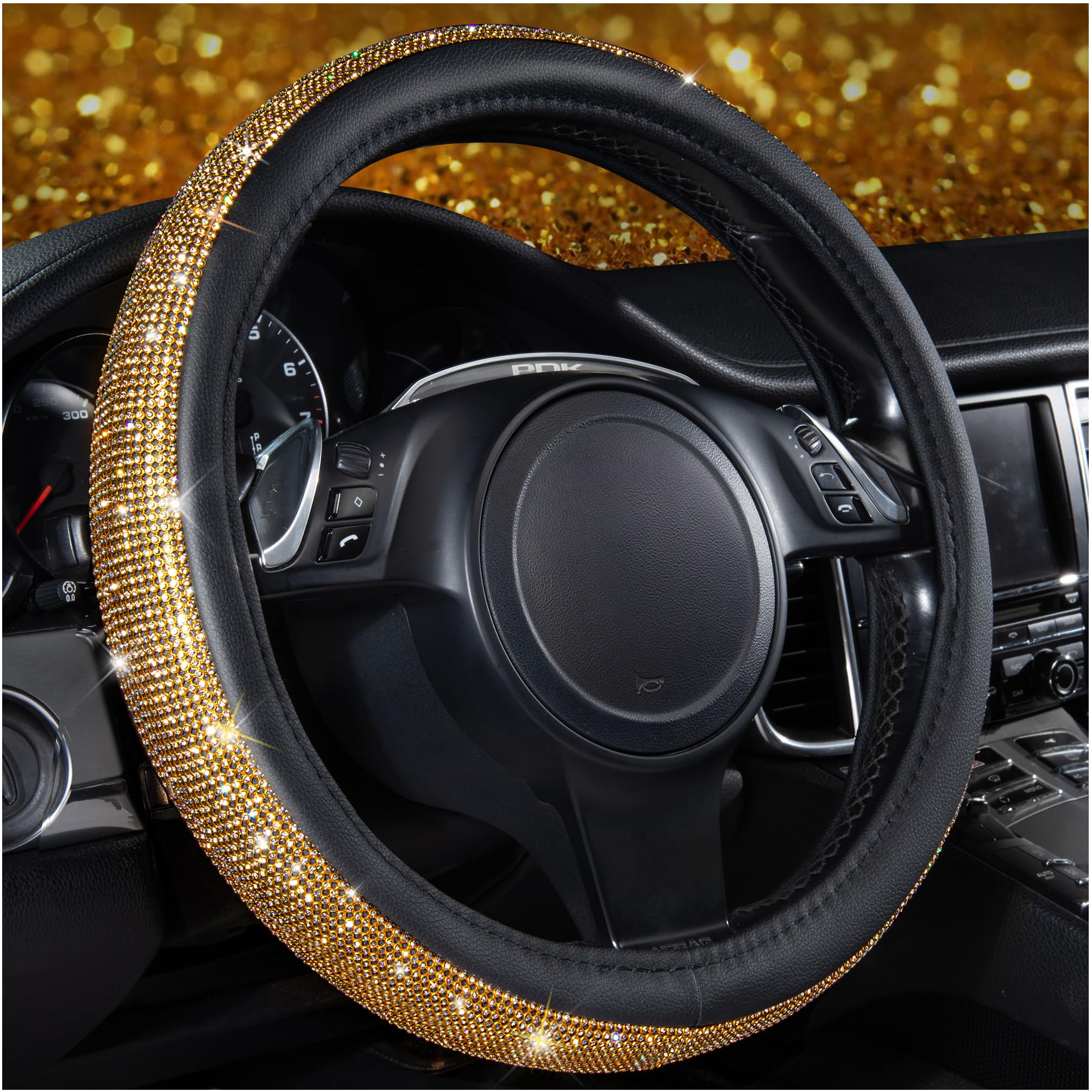 Car Pass Rhinestones Diamond Bling Steering Wheel Cover, Universal Fit For Suv,Vans,Sedan,Car,Truck 14.5-15Inch Universal Fit (G