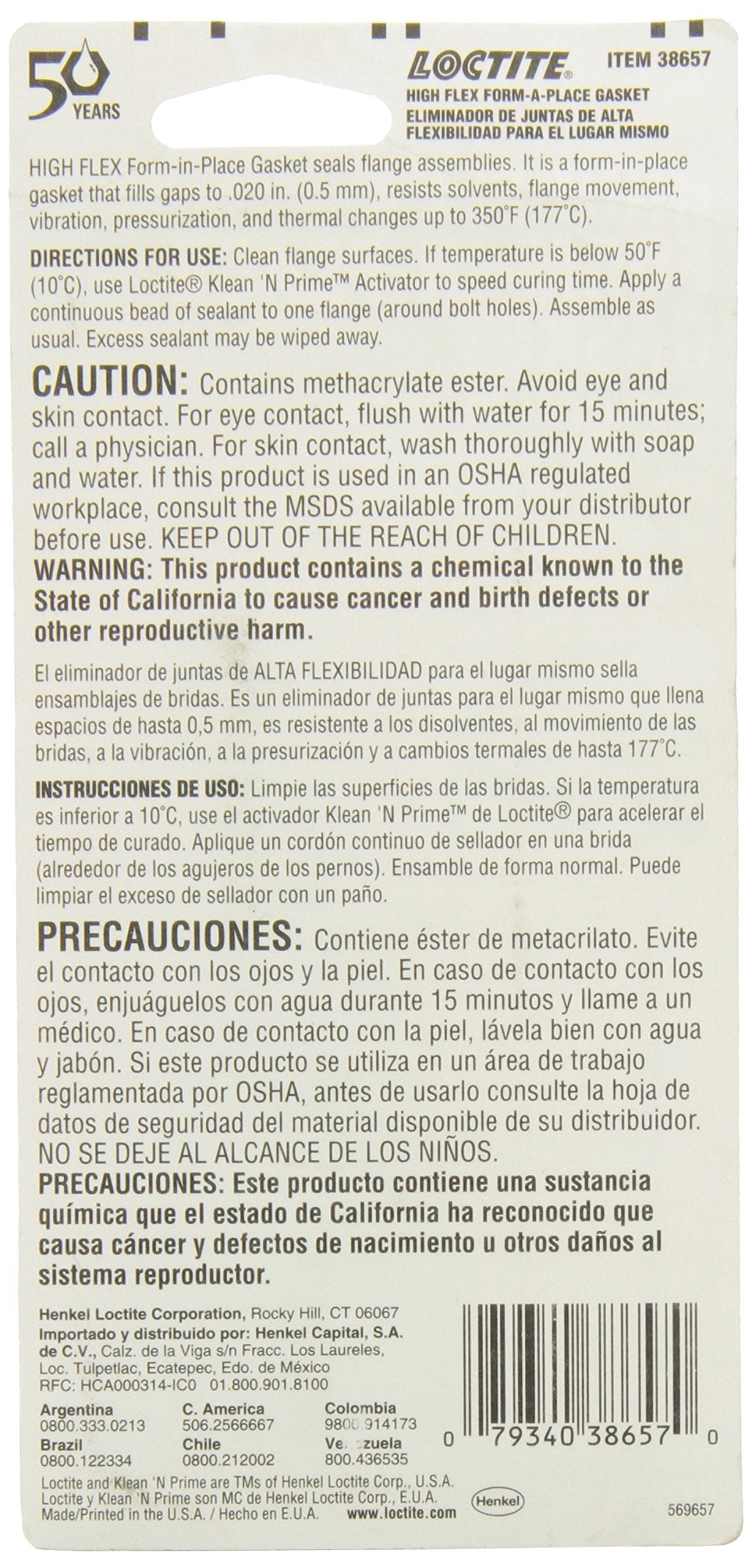 Loctite Flange Sealant, High Flex Gasket Maker: Silicone, Anaerobic, Flexible Form-In-Place, High-Temperature, Solvent-Resistant, O.E.M Specified 50 Ml Tube (Pn: 555354)
