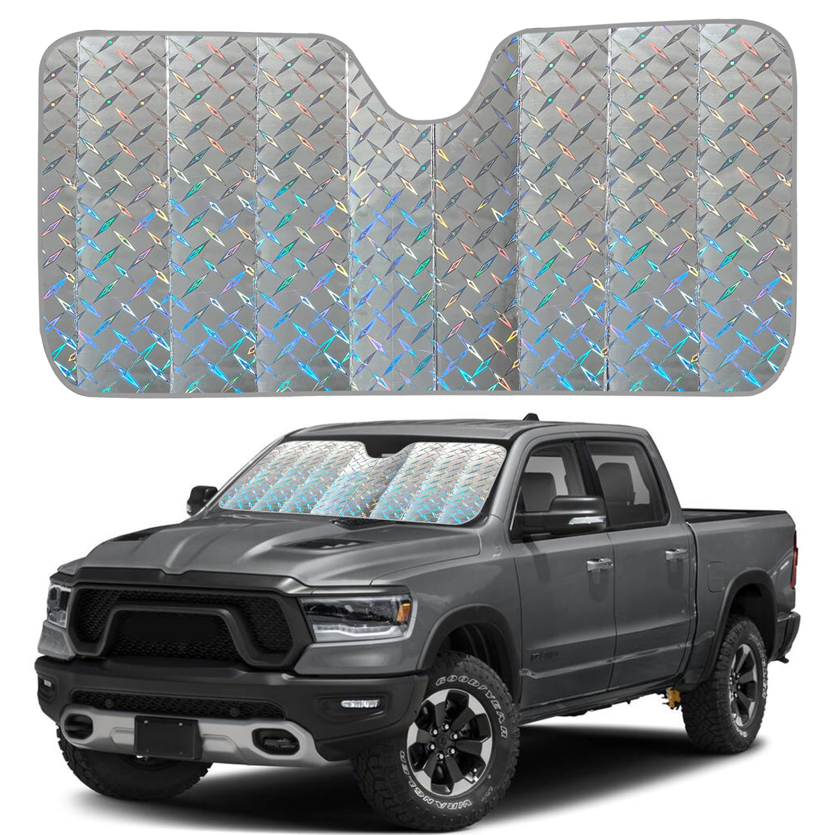 EcoNour XL Holographic Windshield Sunshade for SUV Truck | UV & Heat Reflective Car Sun Shield | Foldable Accordion Style Design