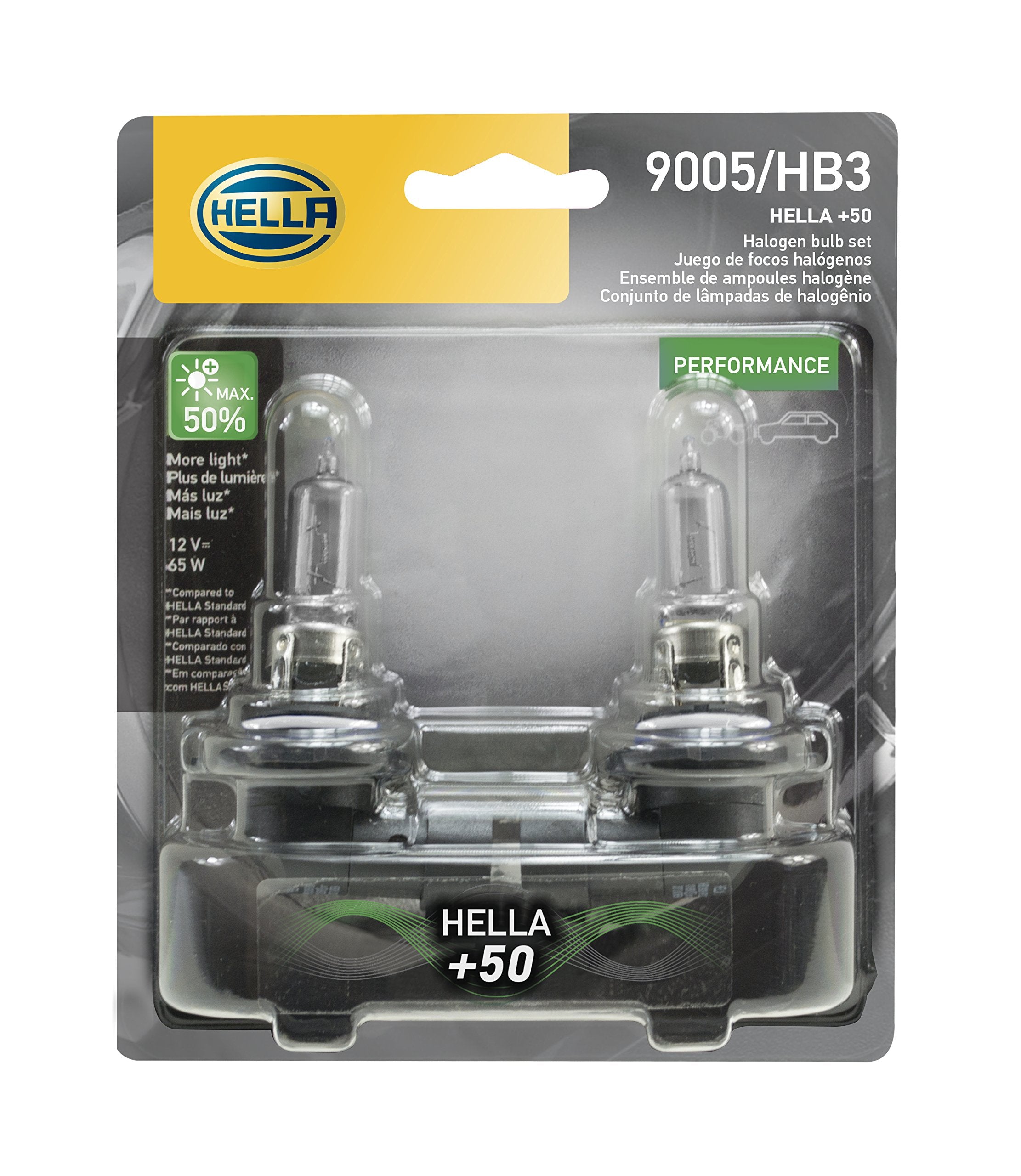 HELLA 9005P50TB Twin Blister +50 Performance Bulb, 12V, 65W, 2 Pack