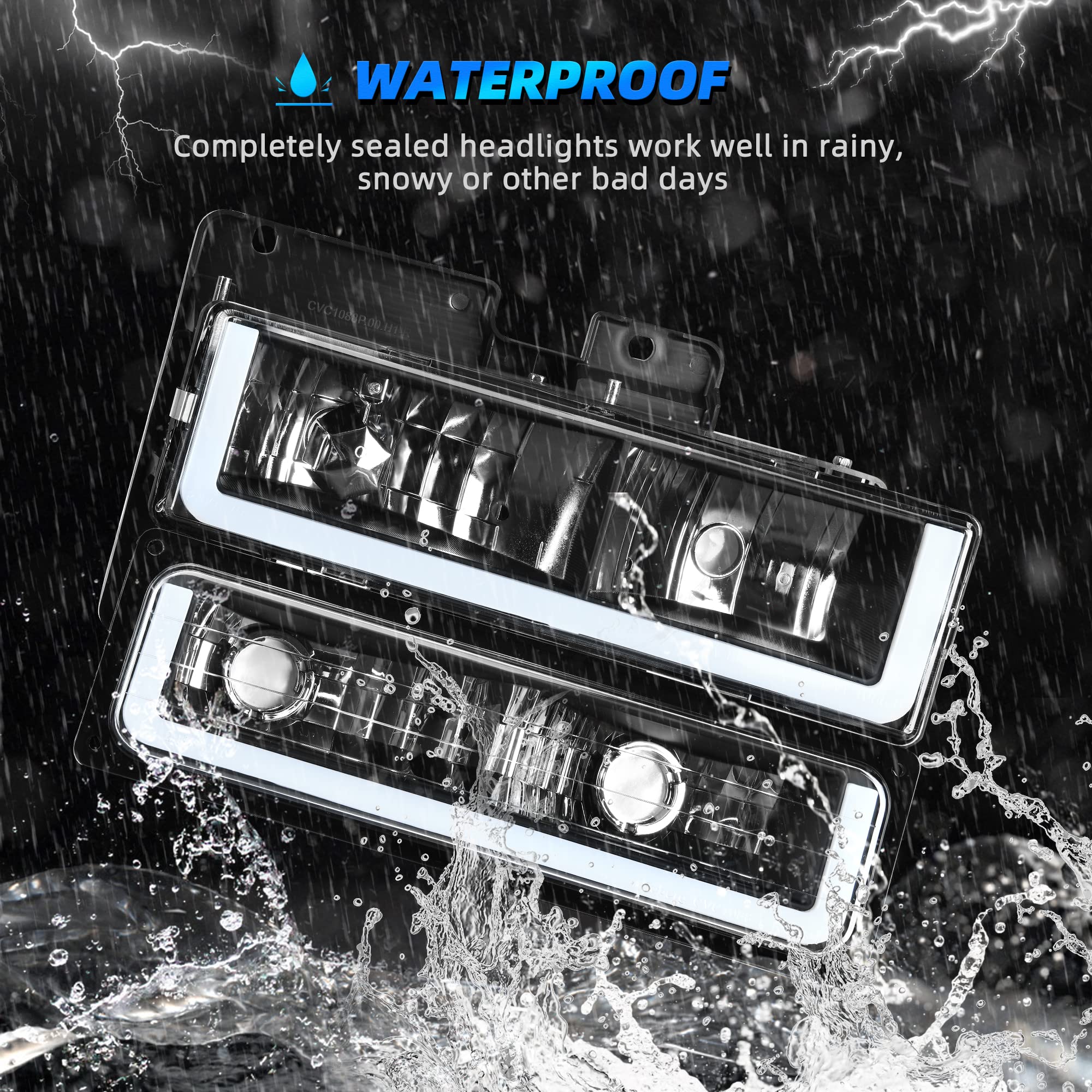 Autosaver88 Led Drl Headlights Assembly W/Corner Lights Compatible With 1994-1999 Chevy C/K 1500 2500 3500 Suburban Tahoe Headli