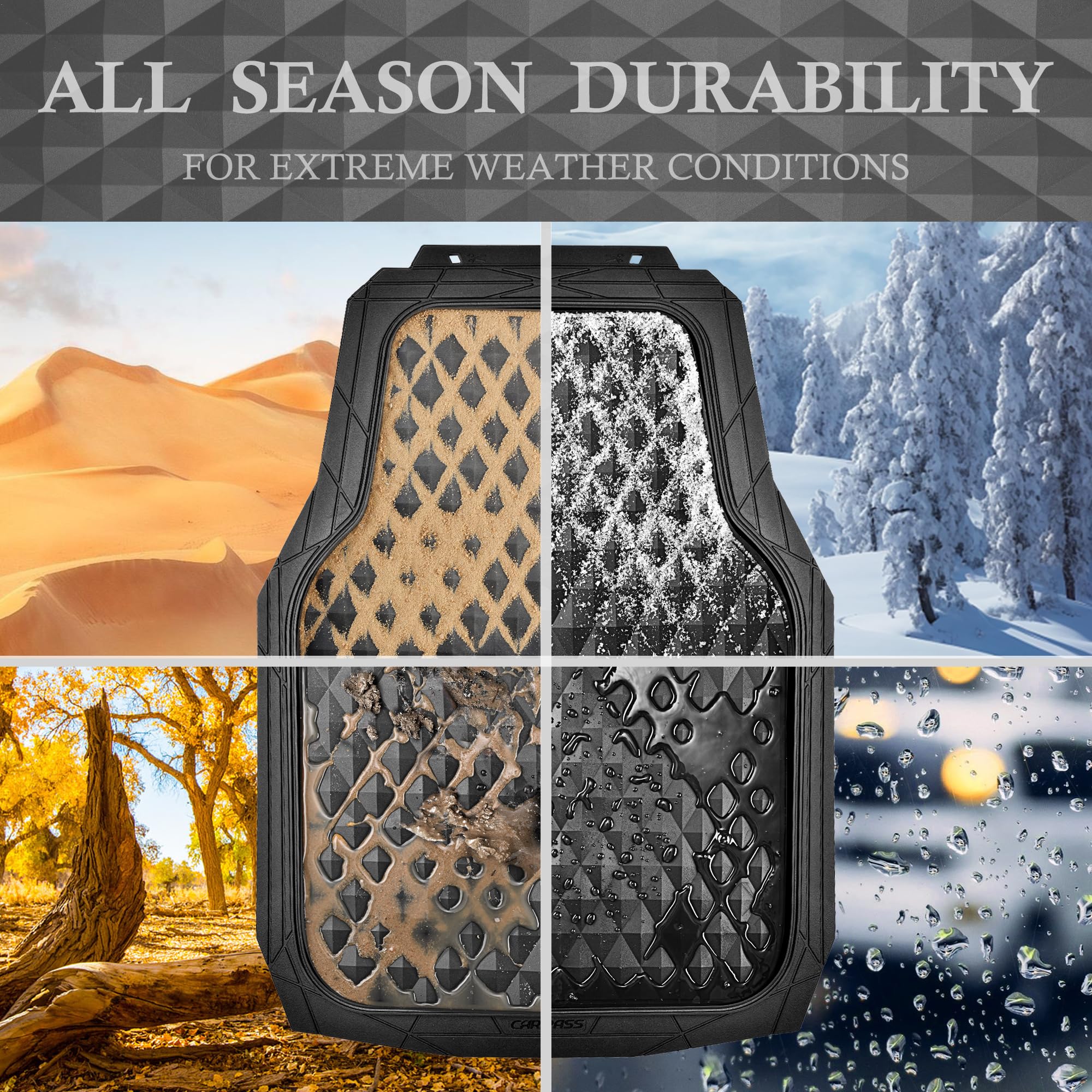 Car Pass Heavy Duty Rubber Black Car Floor Mats & Cargo Liners, Deep Dish All-Weather Trunk Mats Durable Anti-Slip 3D Rhombus Wa