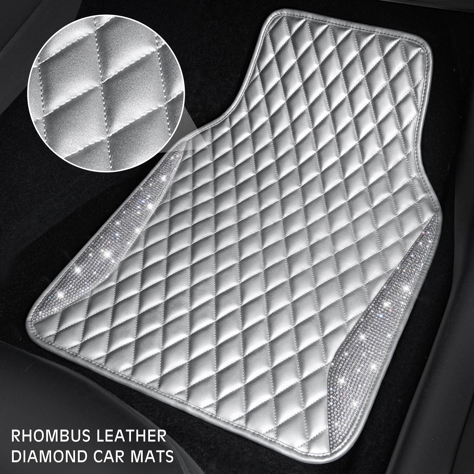 CAR PASS Bling Leather Car Mats Shining Diamond Floor Mats Crystal Rhinestone Sparkly Glitter Carpet Anti-Slip Waterproof Pad Un