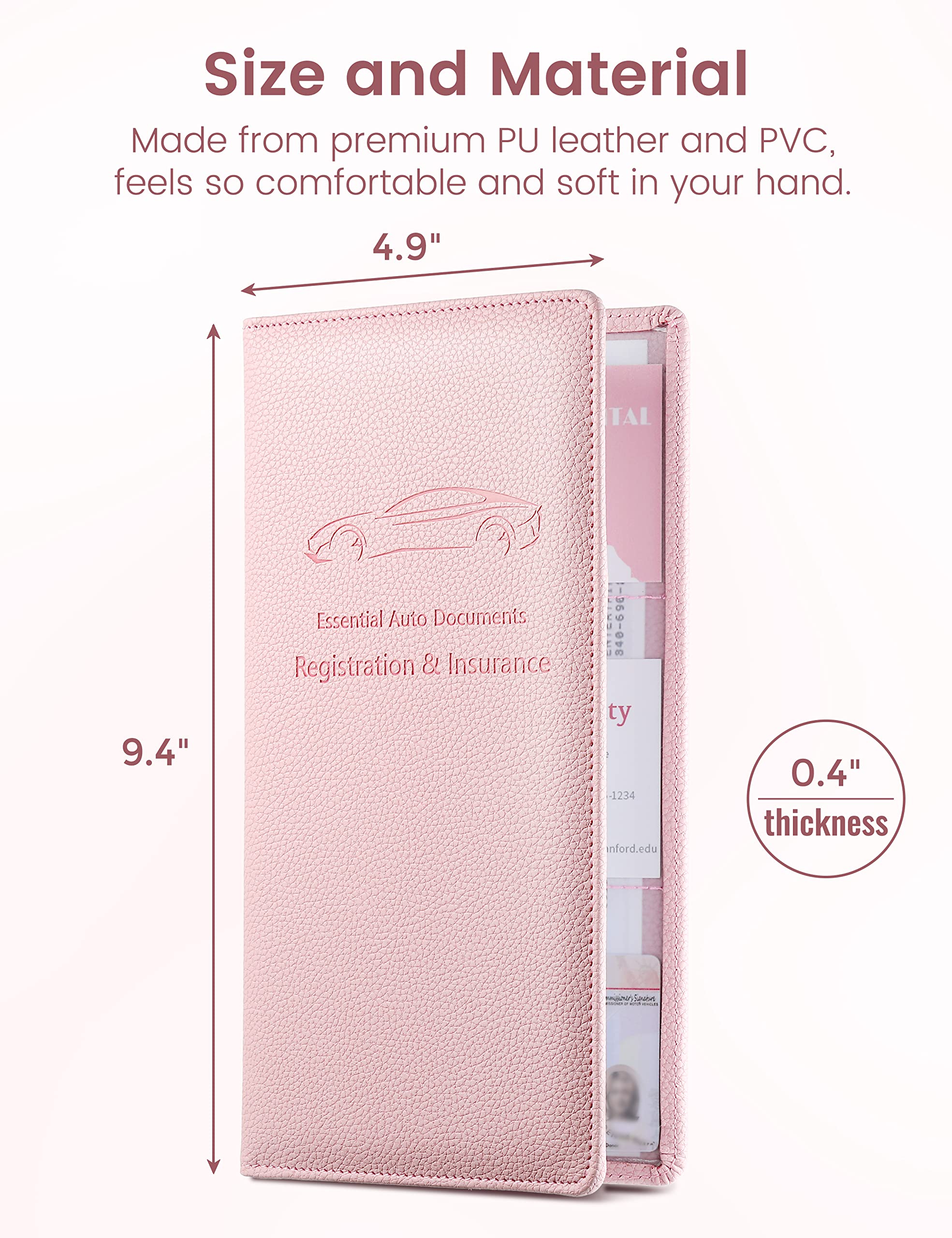 Yarnic Car Registration and Insurance Holder, Pu Leather Car Registration and Insurance Card Holder Car Document Holder for Card