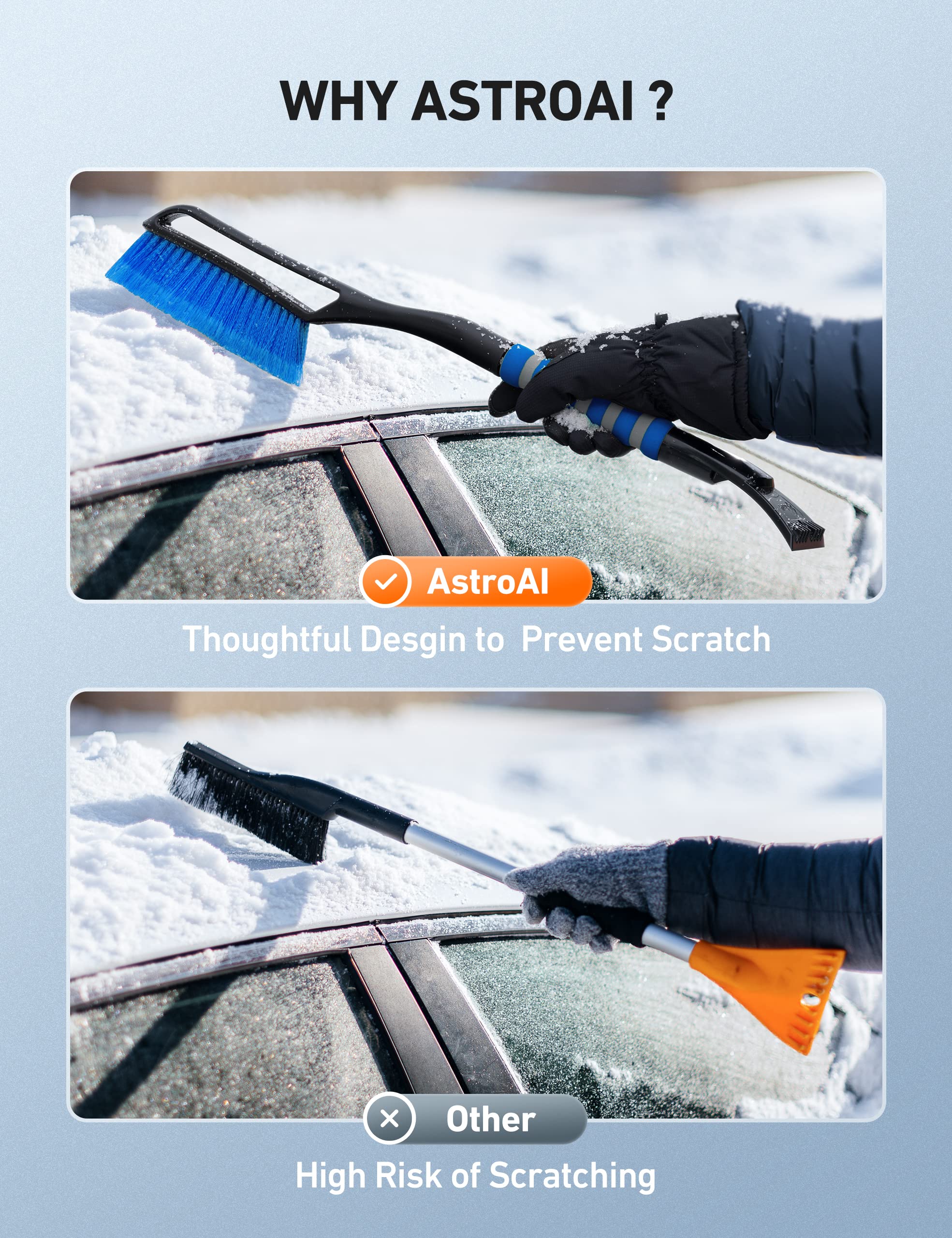 Astroai 27'' Snow Brush And Detachable Ice Scraper With Ergonomic Foam Grip For Cars, Trucks, Suvs (Heavy Duty Abs, Pvc Brush, B