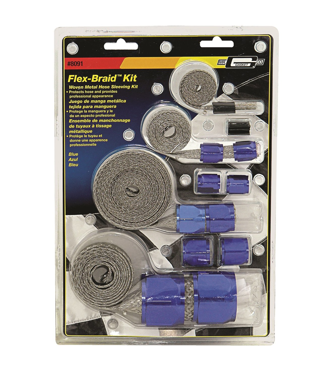 Mr. Gasket 8091 Braided Hose Sleeve Kit-Blu, Blue, 0.250 In.